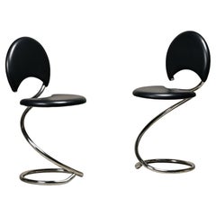 Poul Henningsen Snake Chairs, Model PH-501 in chrome and full black leather