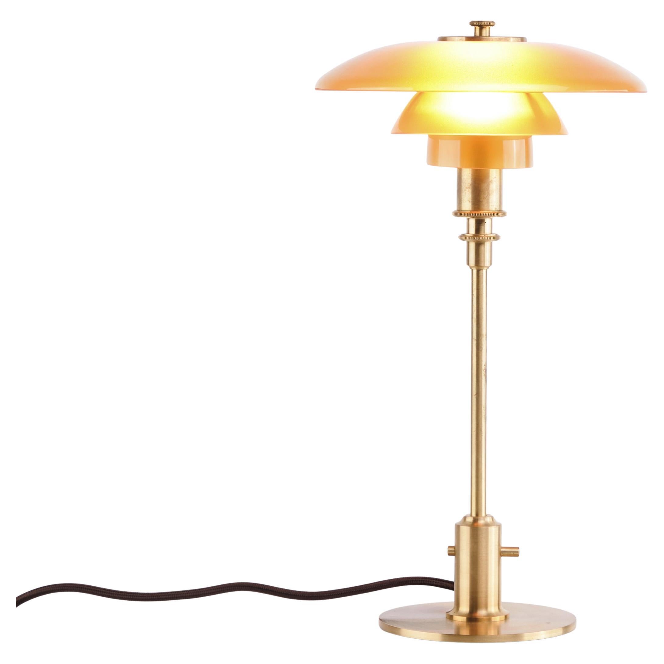 Poul Henningsen Table Lamp Model PH 2/1 Limited Edition, Brass with Amber Shades