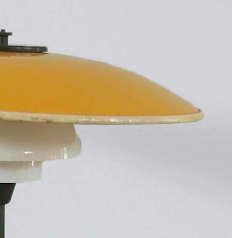 Scandinavian Modern Poul Henningsen, Table Light 3/2 Yellow Metal Top Shade and Opal Glass Shades