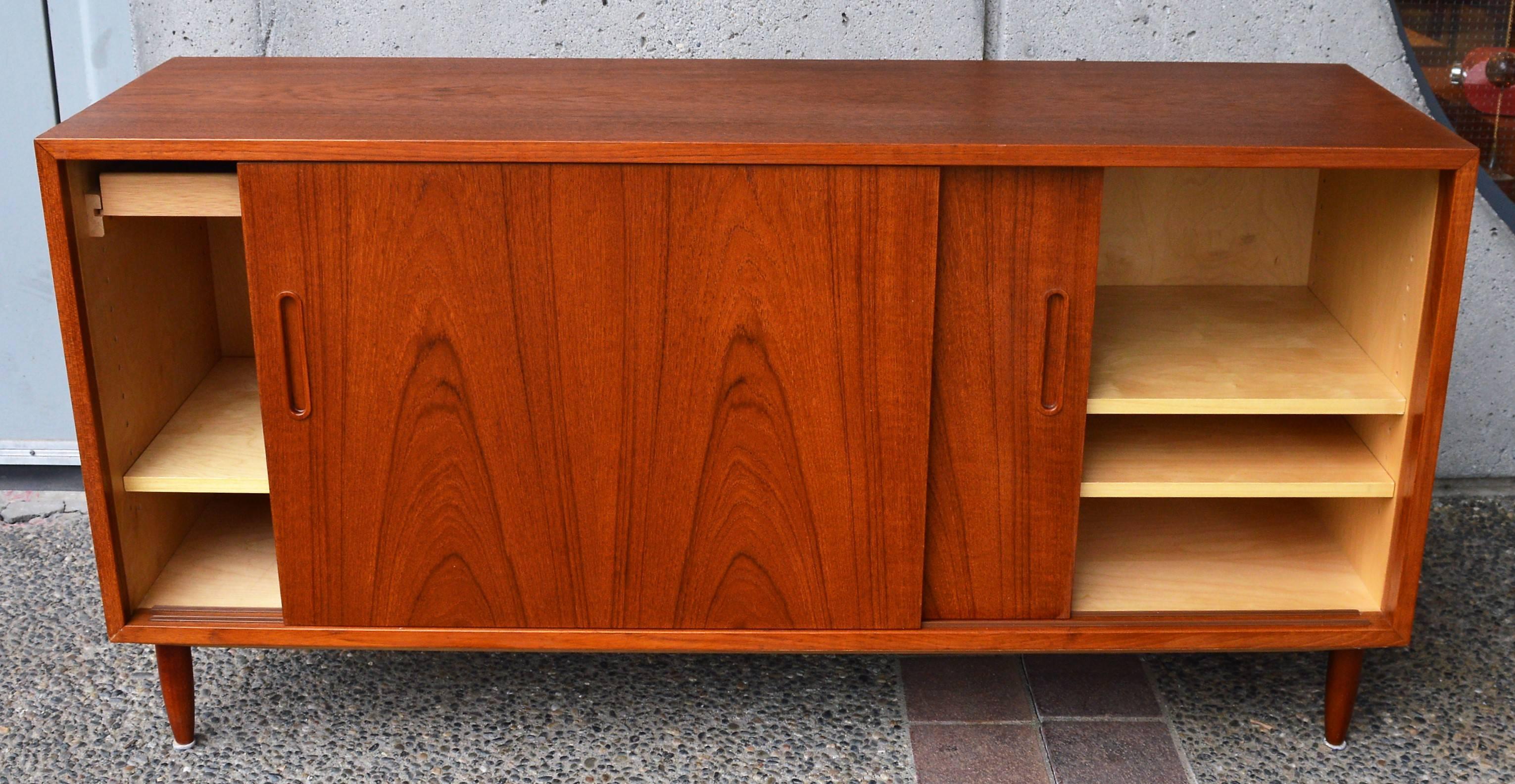 Danish Poul Hundevad All Wood Teak and Birch Compact Credenza or Buffet