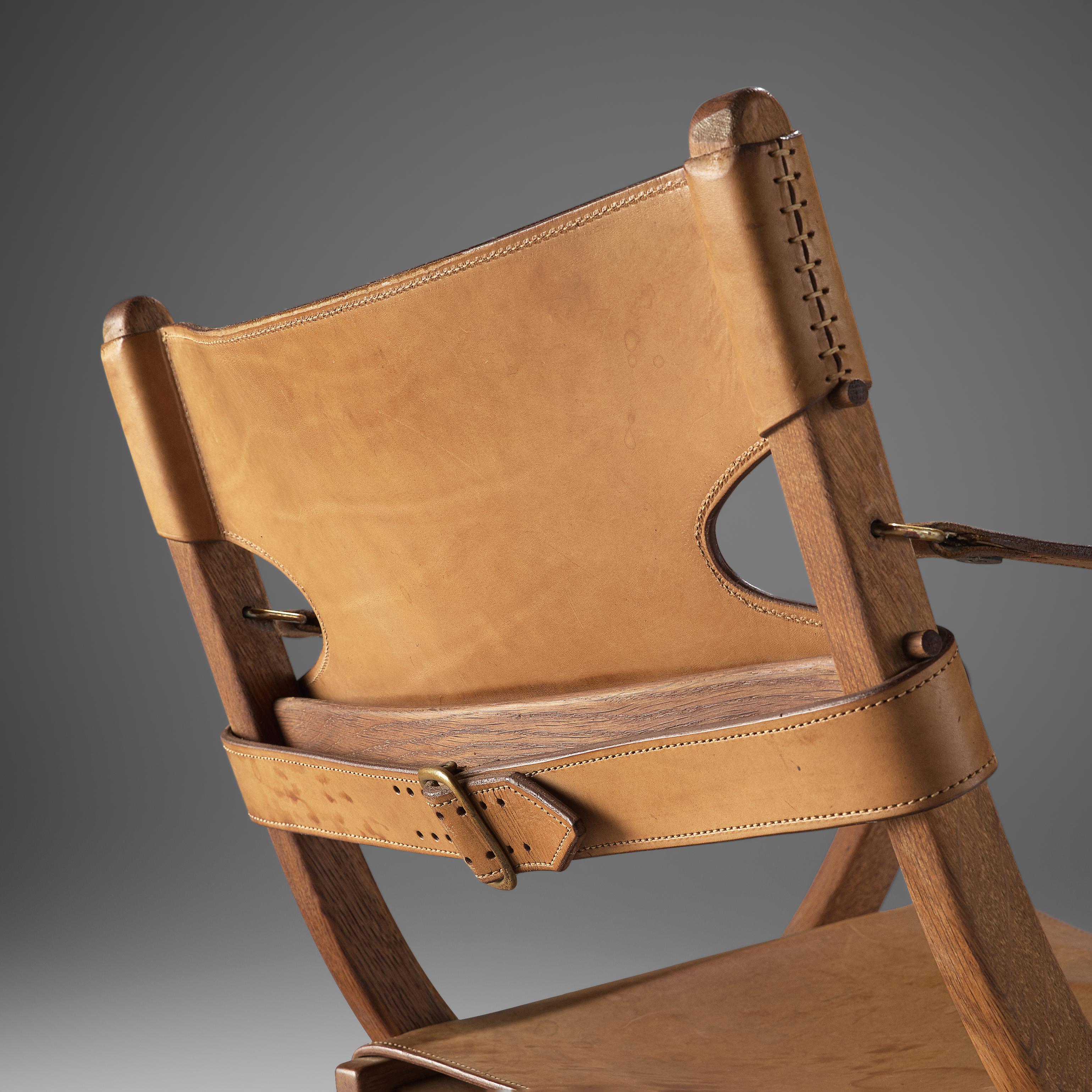 Danish Poul Hundevad Armchair Model 'Campaign' X-Chair in Oak and Leather
