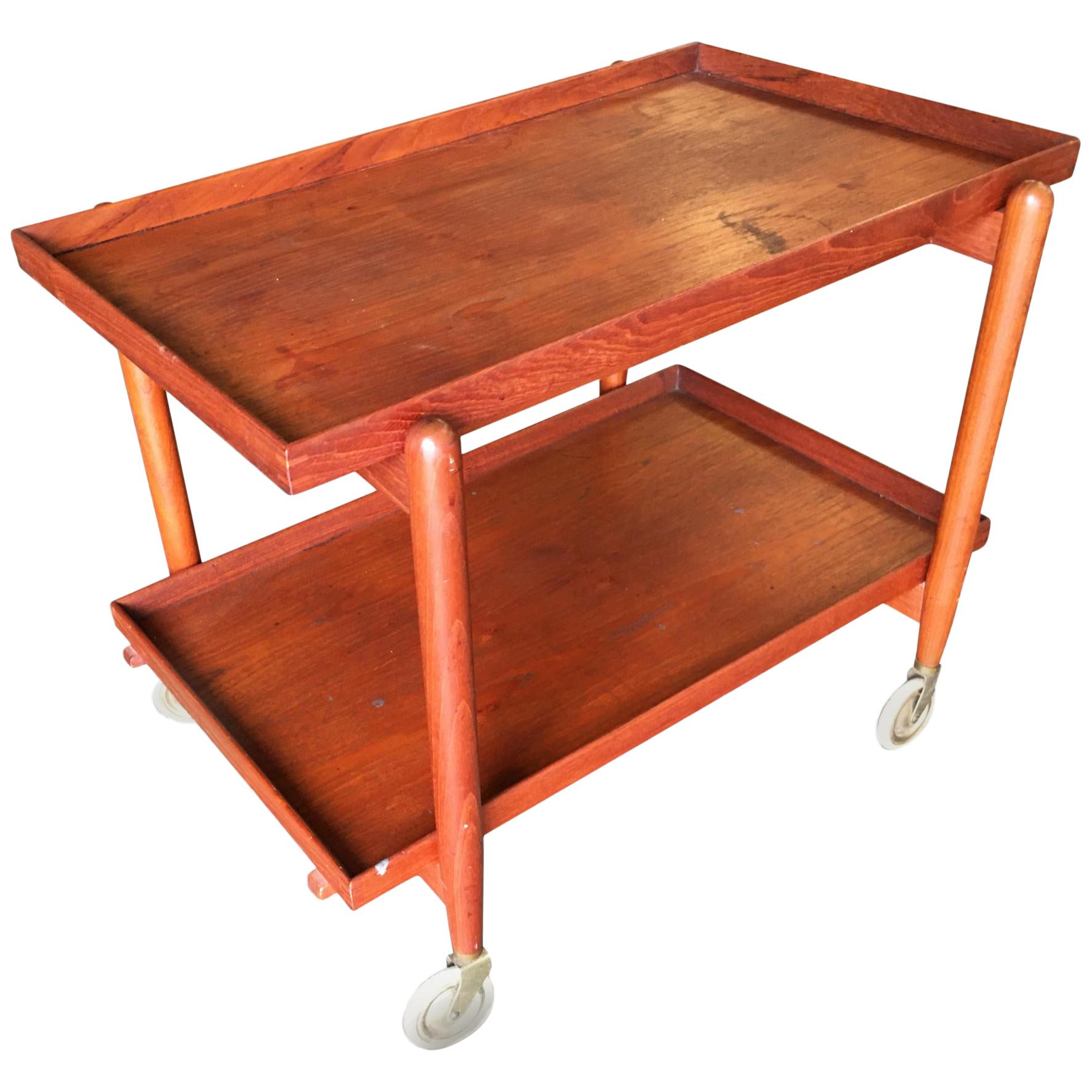 Poul Hundevad Attributed Danish Modern Expanding Rolling Bar Cart For Sale