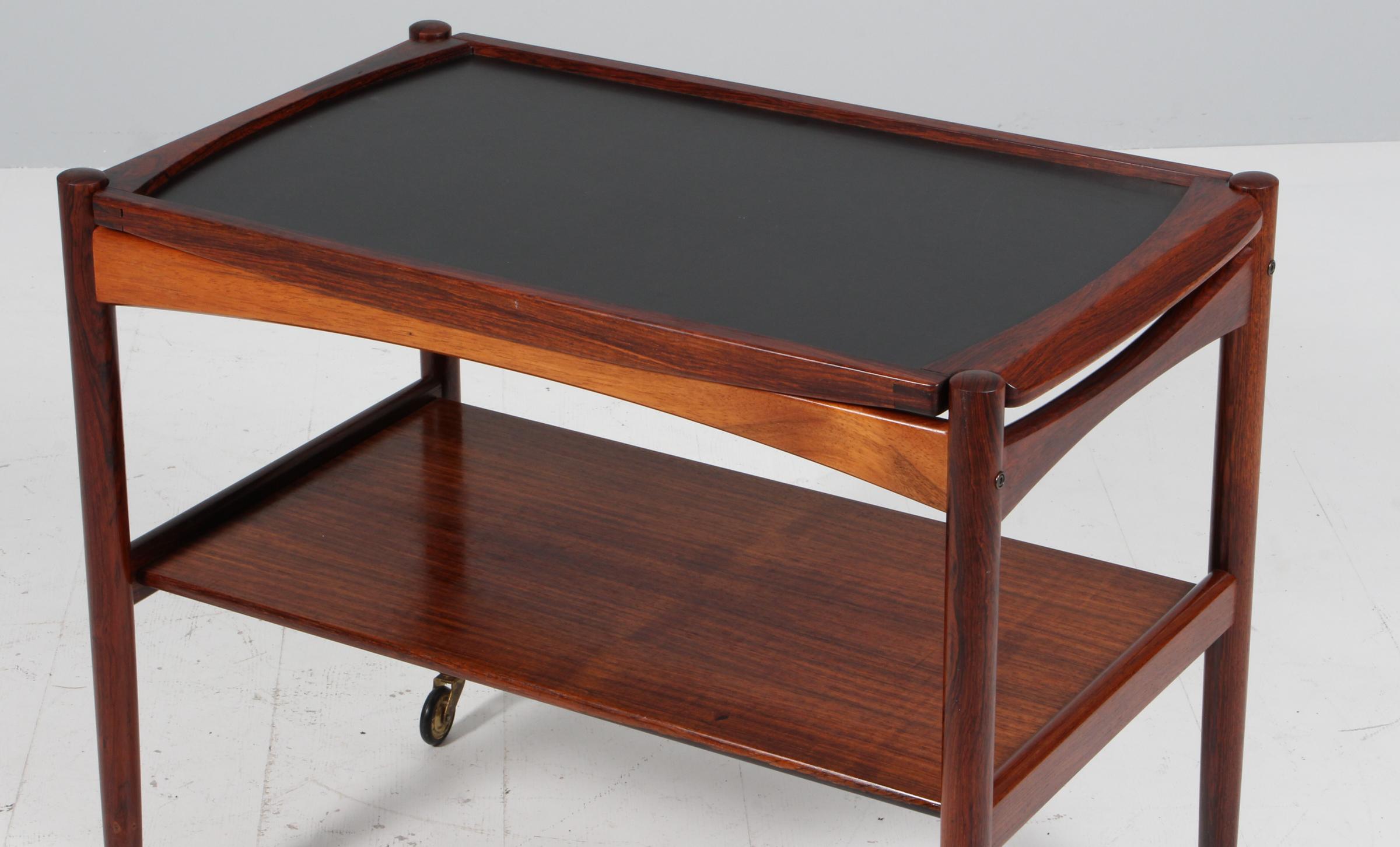 Mid-20th Century Poul Hundevad bar cart in partly solid rosewood, 1960's Denmark. For Sale