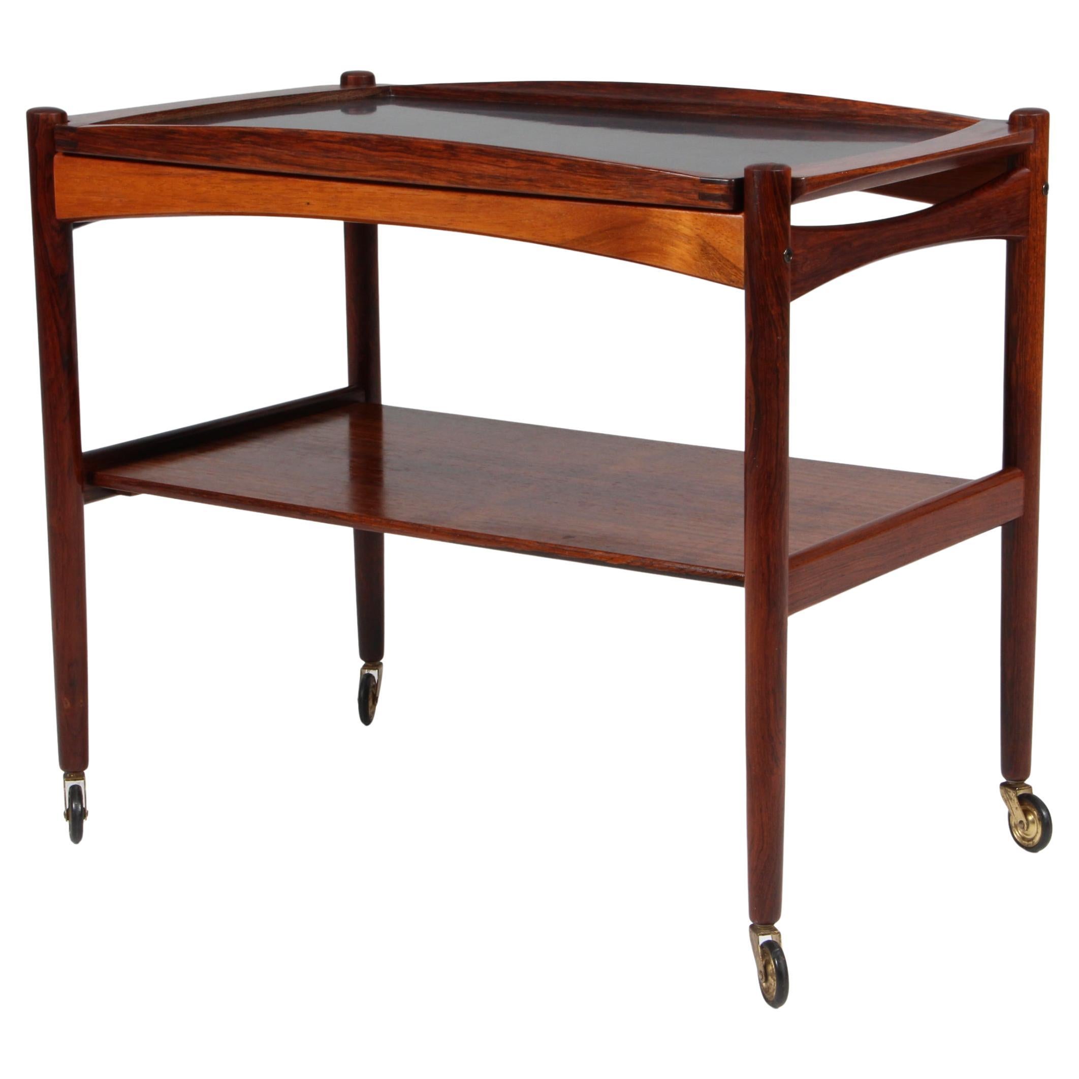 Poul Hundevad bar cart in partly solid rosewood, 1960's Denmark.