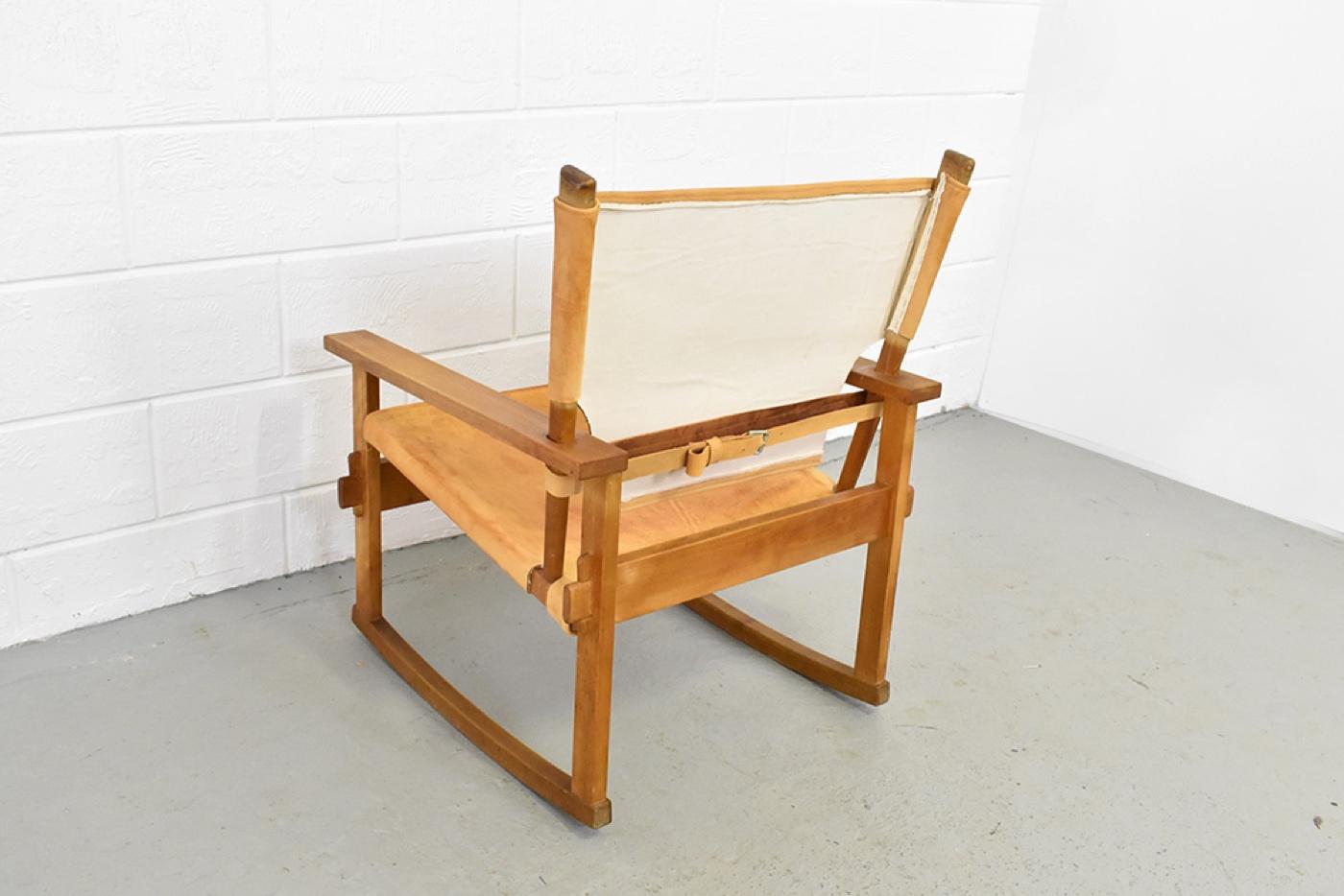 Oak Poul Hundevad Cognac Leather Rocking Chair, 1950's For Sale