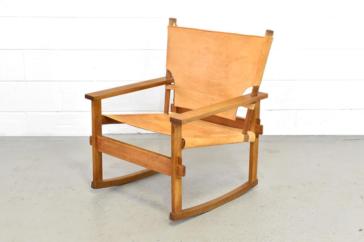 Mid-Century Modern Poul Hundevad Cognac Leather Rocking Chair, 1950's For Sale