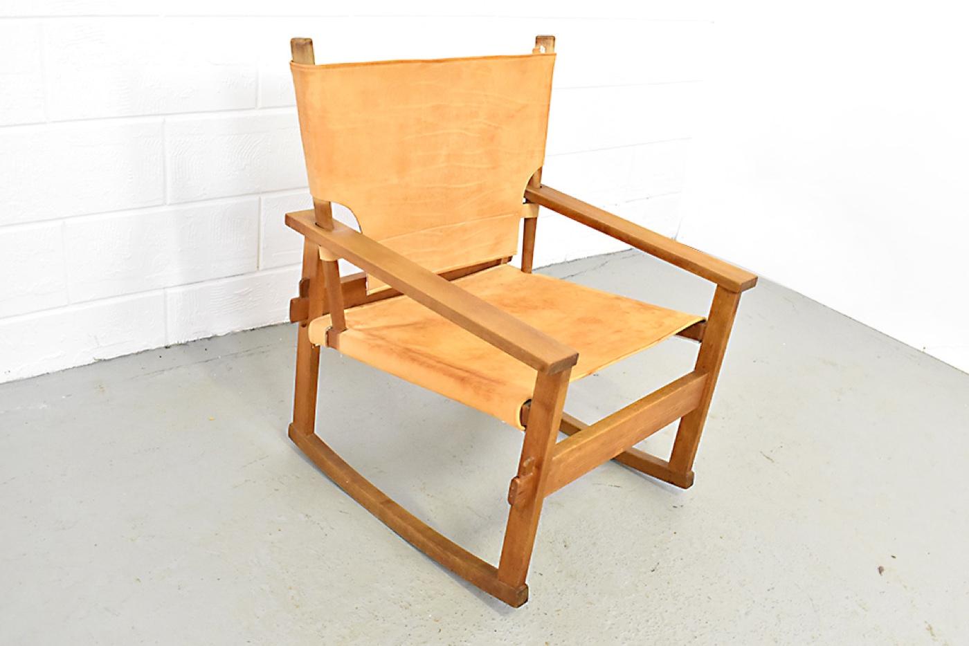 Danish Poul Hundevad Cognac Leather Rocking Chair, 1950's For Sale