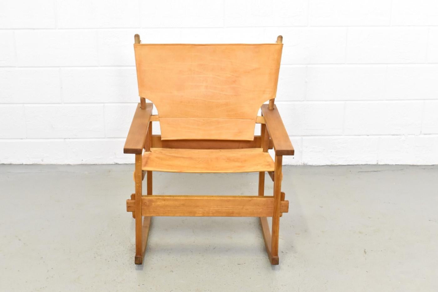 Chêne Fauteuil à bascule en cuir cognac Poul Hundevad, années 1950 en vente