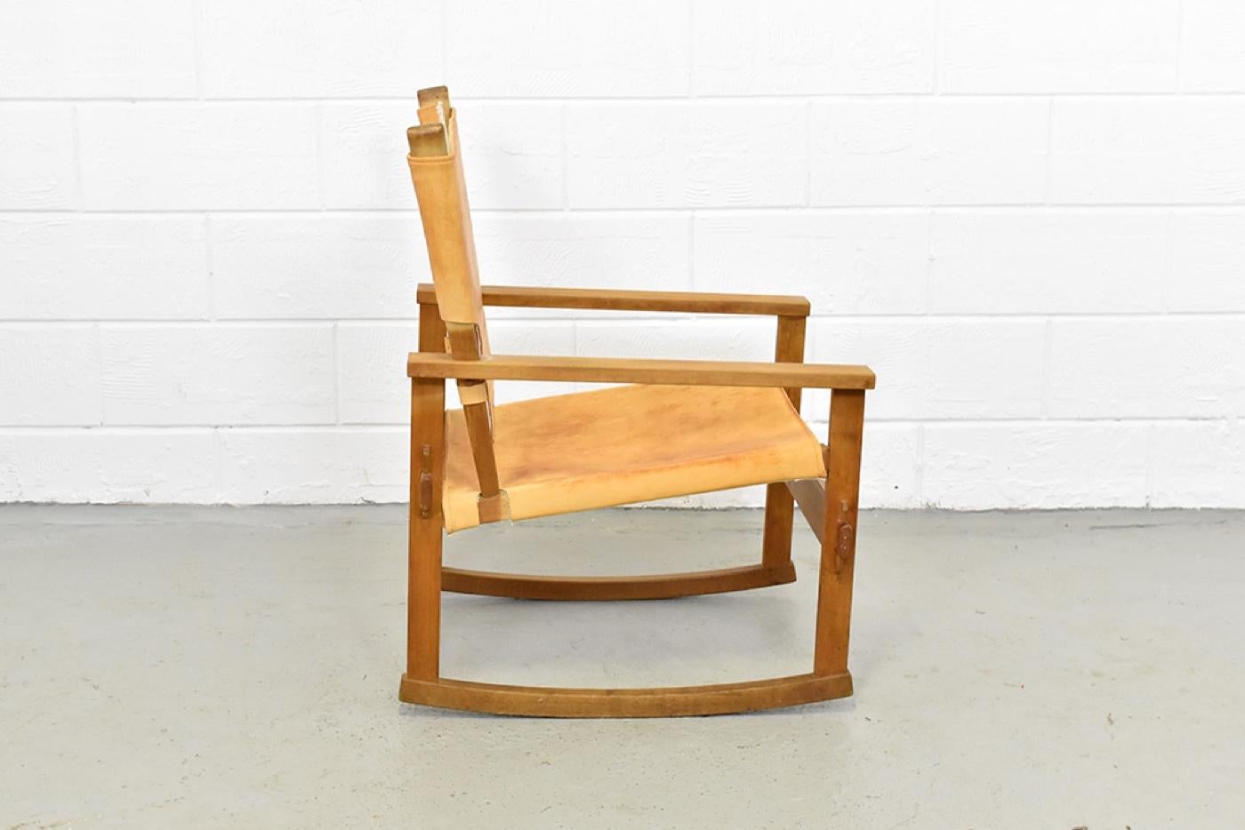 20th Century Poul Hundevad Cognac Leather Rocking Chair, 1950's For Sale