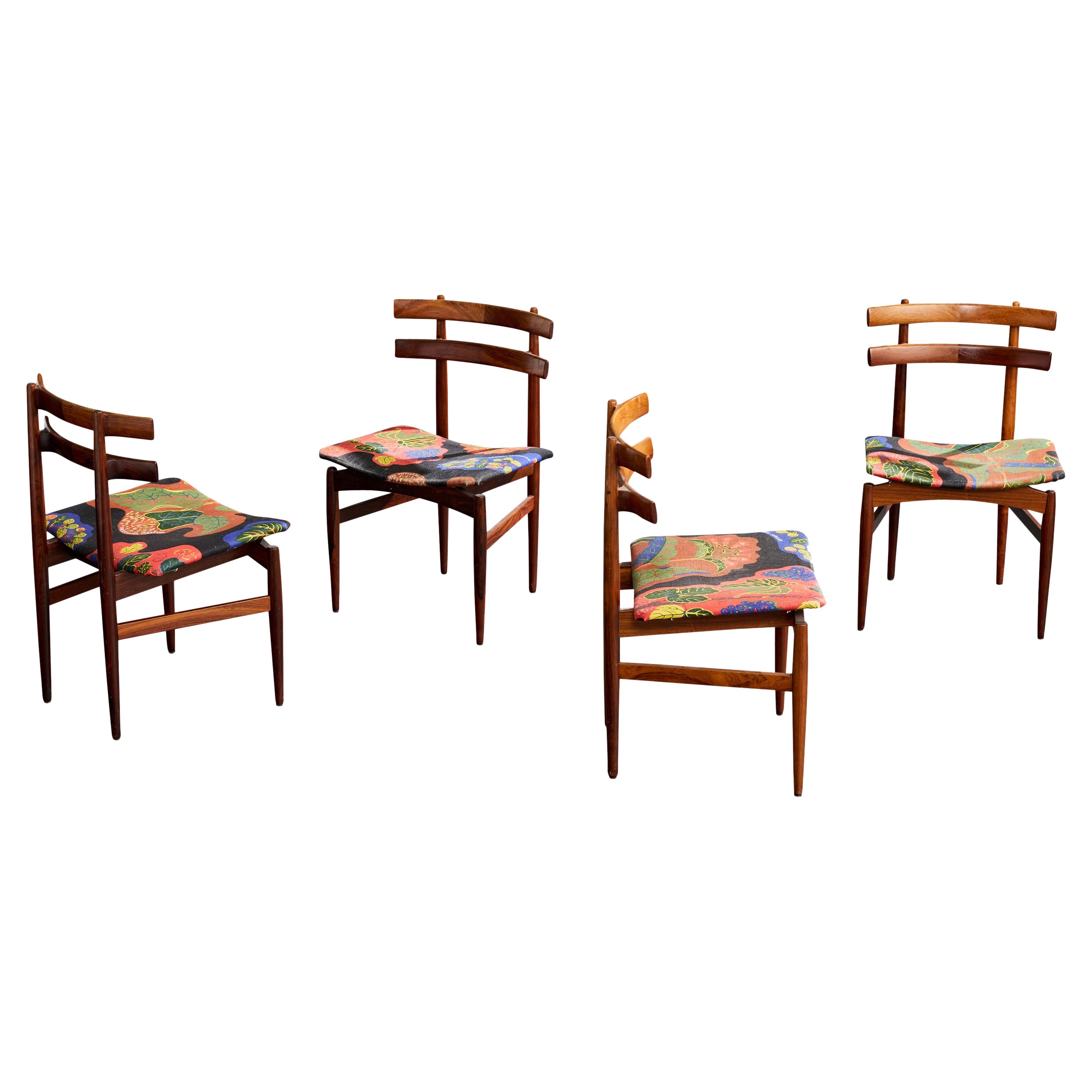 Poul Hundevad, Dining Chairs, Wood, Fabric, Denmark, 1960s