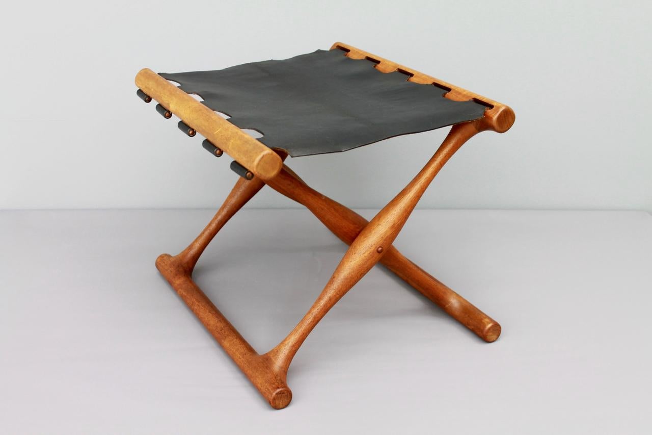 Poul Hundevad Folding Stool, Teak and Leather 5