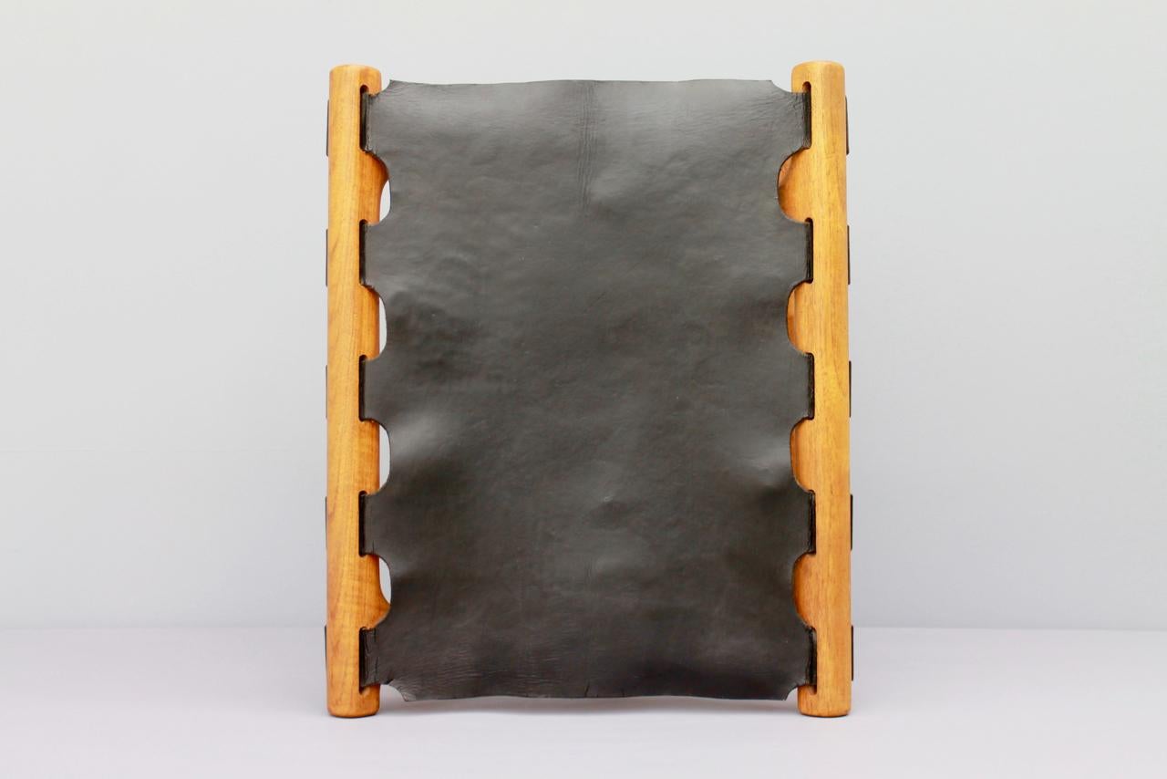 Mid-20th Century Poul Hundevad Folding Stool, Teak and Leather