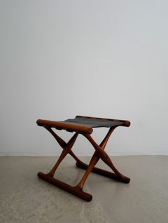 Poul Hundevad ”Guldhøj” Folded Stool in Teak and Leather, Denmark