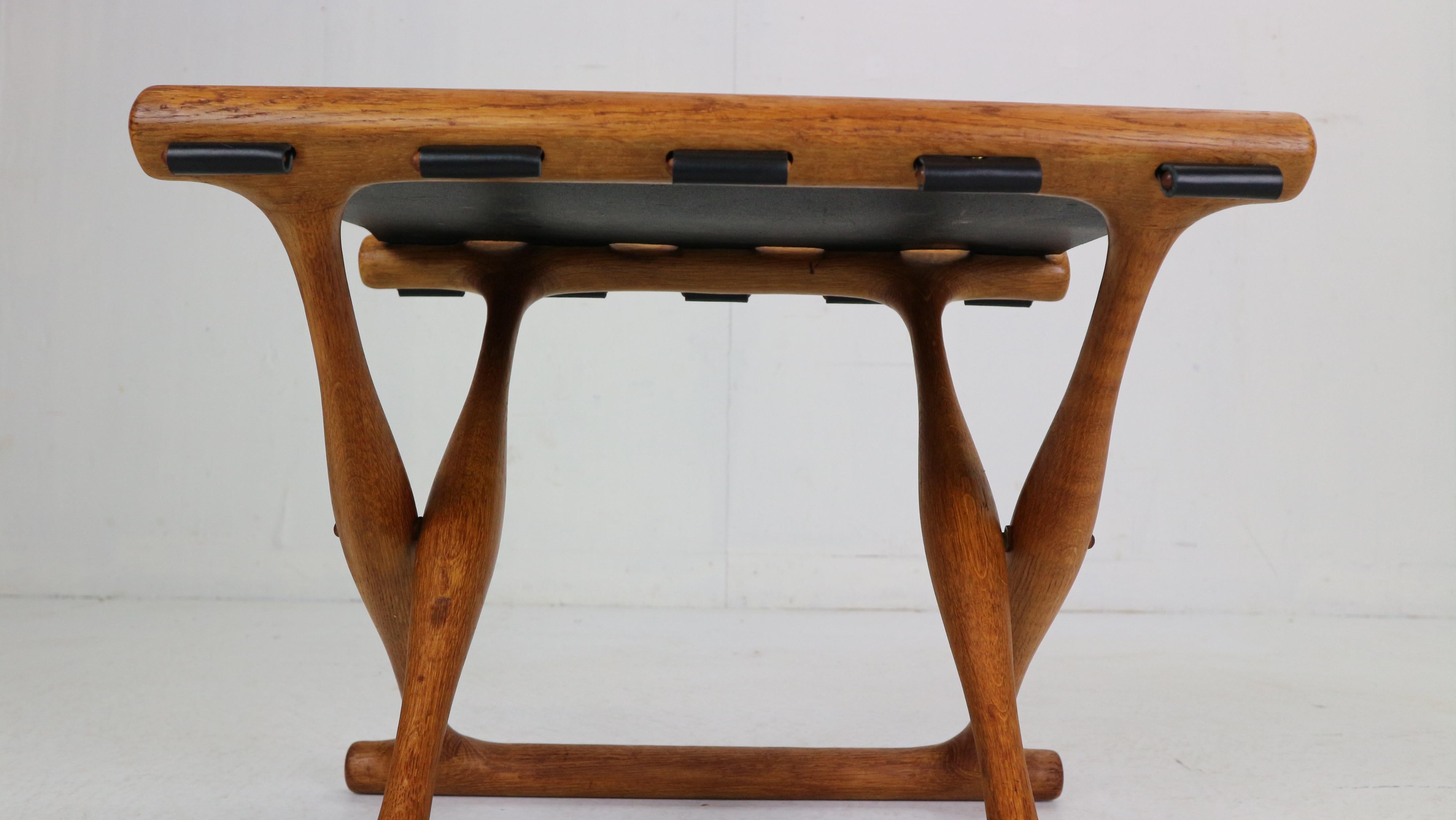 Poul Hundevad, “Guldhøj” Folding Stool Black Leather& Teak, 1950's, Denmark 8