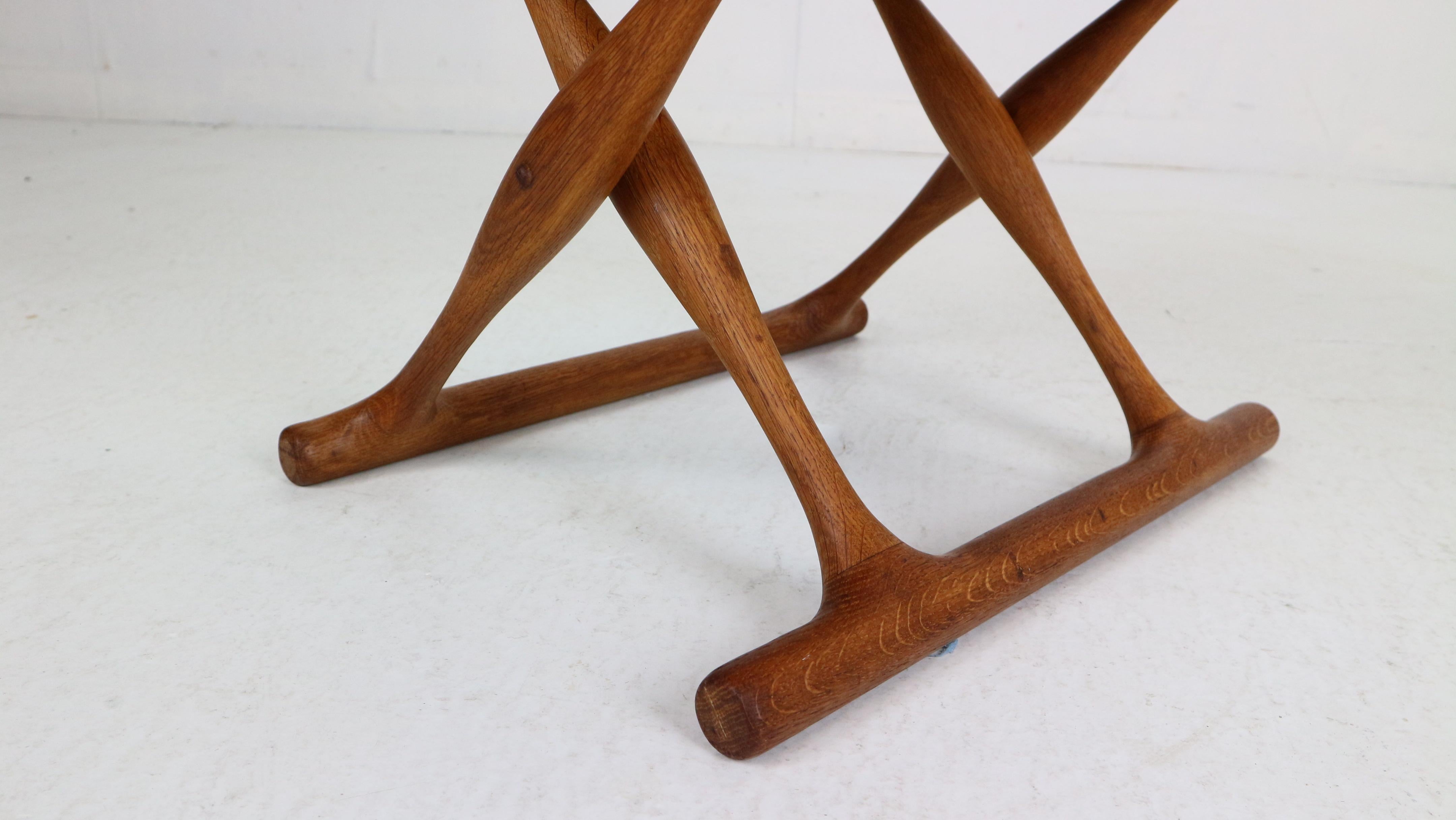 Poul Hundevad, “Guldhøj” Folding Stool Black Leather& Teak, 1950's, Denmark 10