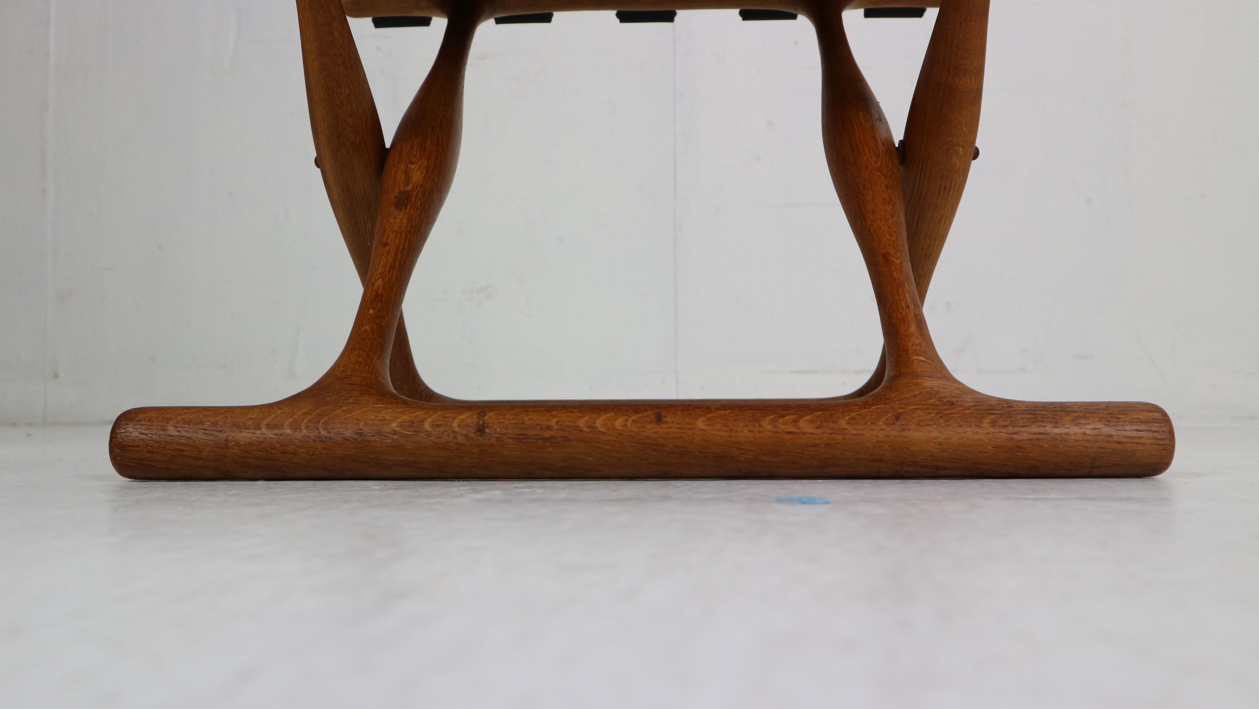 Poul Hundevad, “Guldhøj” Folding Stool Black Leather& Teak, 1950's, Denmark 12