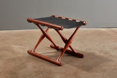 Poul Hundevad, “Guldhøj” Folding Stool in Teak and Black Leather, 1960s, Denmark