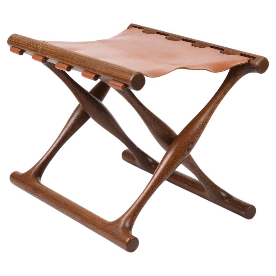 Poul Hundevad, Sgabello pieghevole "Guldhøj  Modello PH in Wood Wood e pelle naturale in vendita