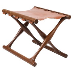 Poul Hundevad, Guldhøj Folding Hocker  Modell PH in Wengé Wood & Naturleder