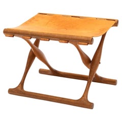 Poul Hundevad, Sgabello pieghevole "Guldhøj", Oak, Pelle naturale