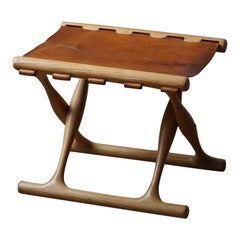 Poul Hundevad, Guldhøj, PH41, Folding Stool, Oak & Leather, Danish Modern, 1960s