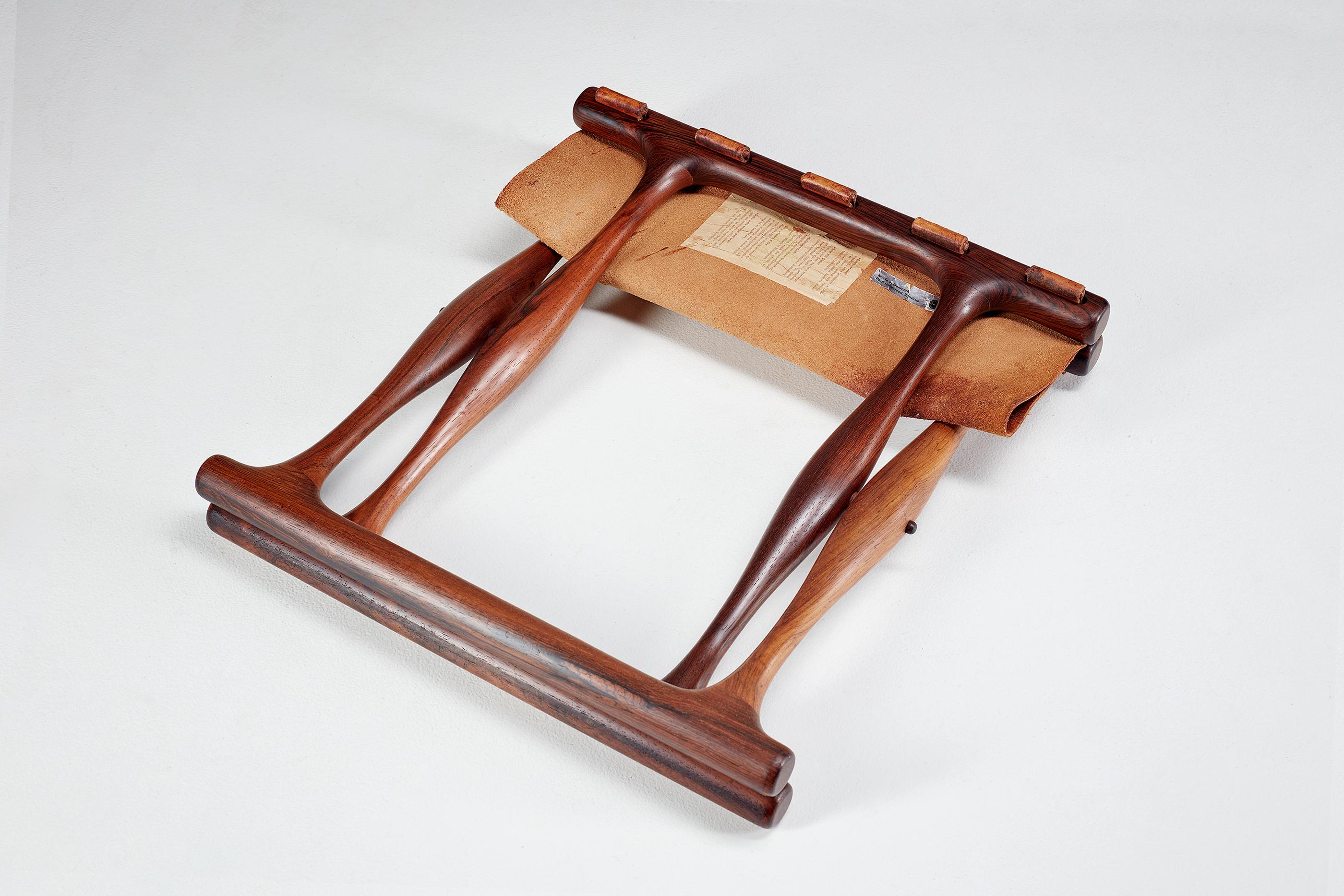 Mid-20th Century Poul Hundevad Guldhoj Rosewood Folding Stool, 1948 For Sale