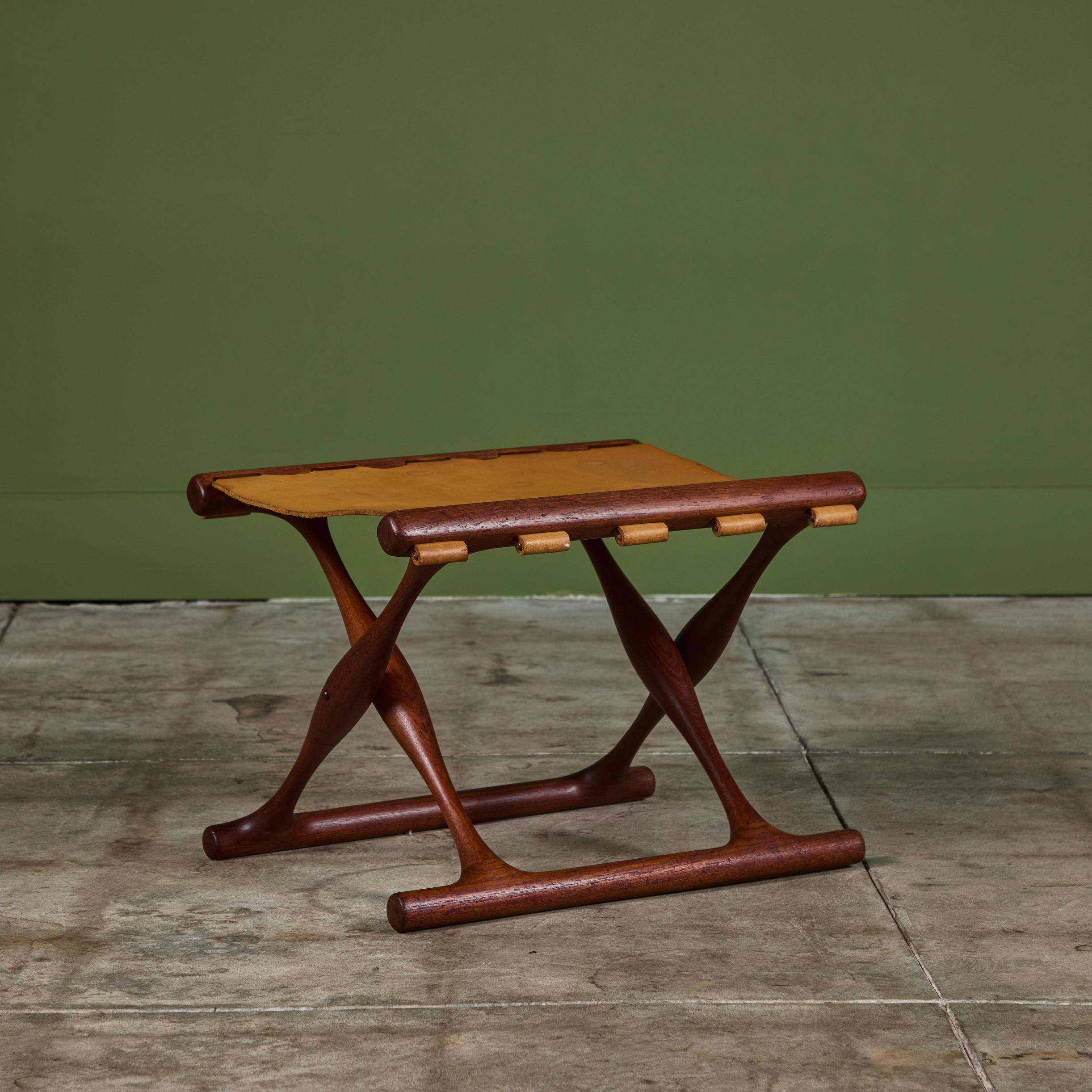 Mid-Century Modern Poul Hundevad “Guldhoj” Teak Folding Stool for Vamdrup Stolefabrik