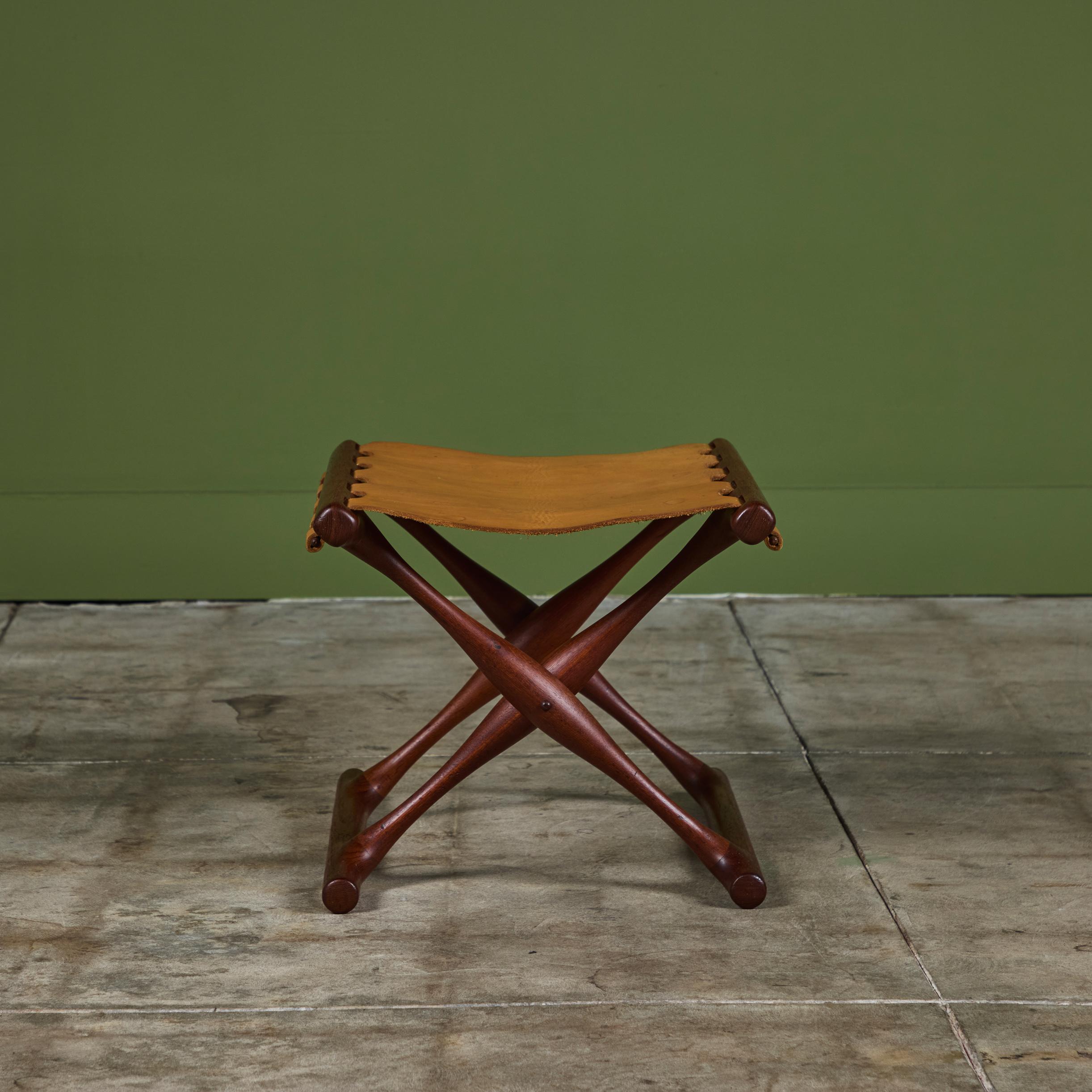 Danish Poul Hundevad “Guldhoj” Teak Folding Stool for Vamdrup Stolefabrik