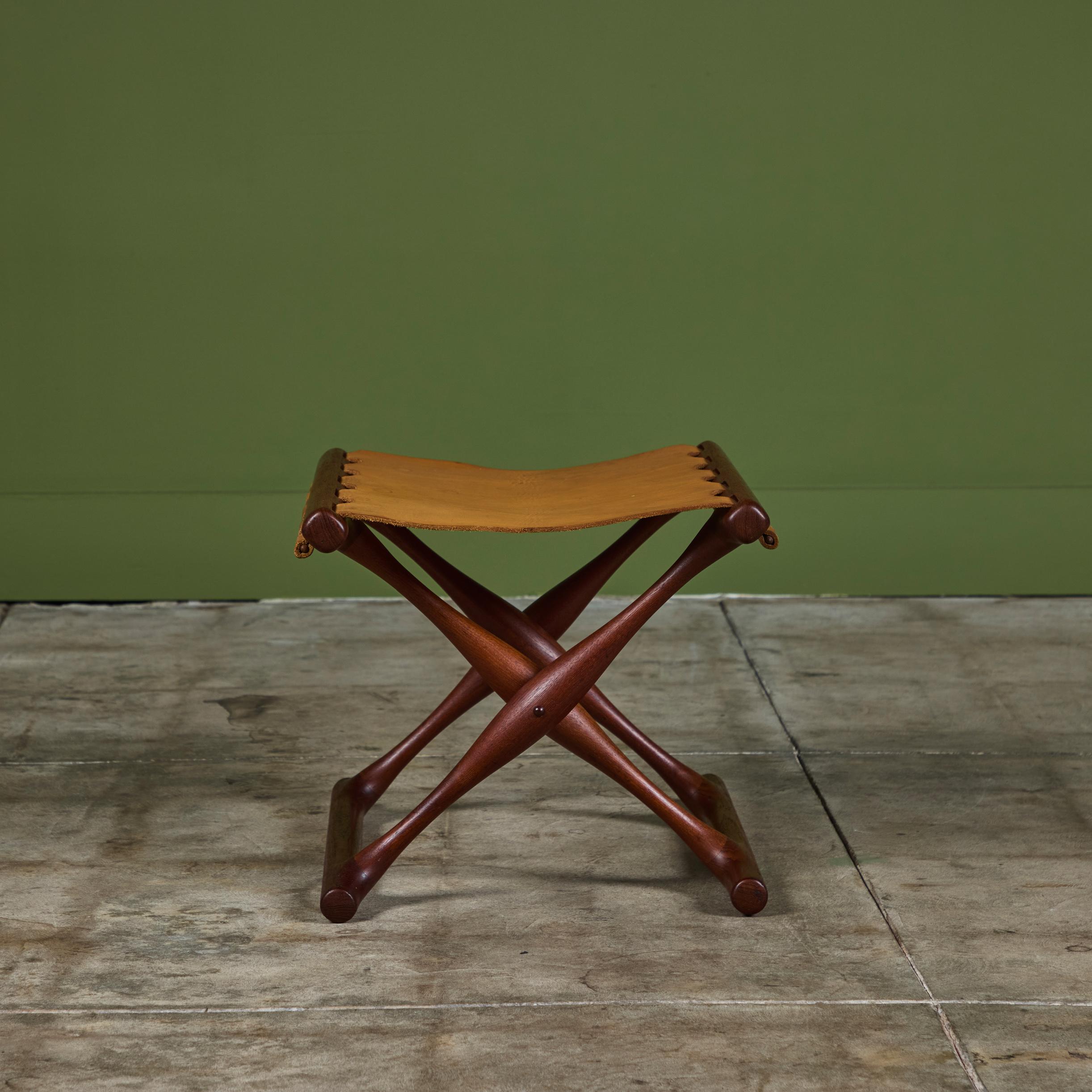 Mid-20th Century Poul Hundevad “Guldhoj” Teak Folding Stool for Vamdrup Stolefabrik