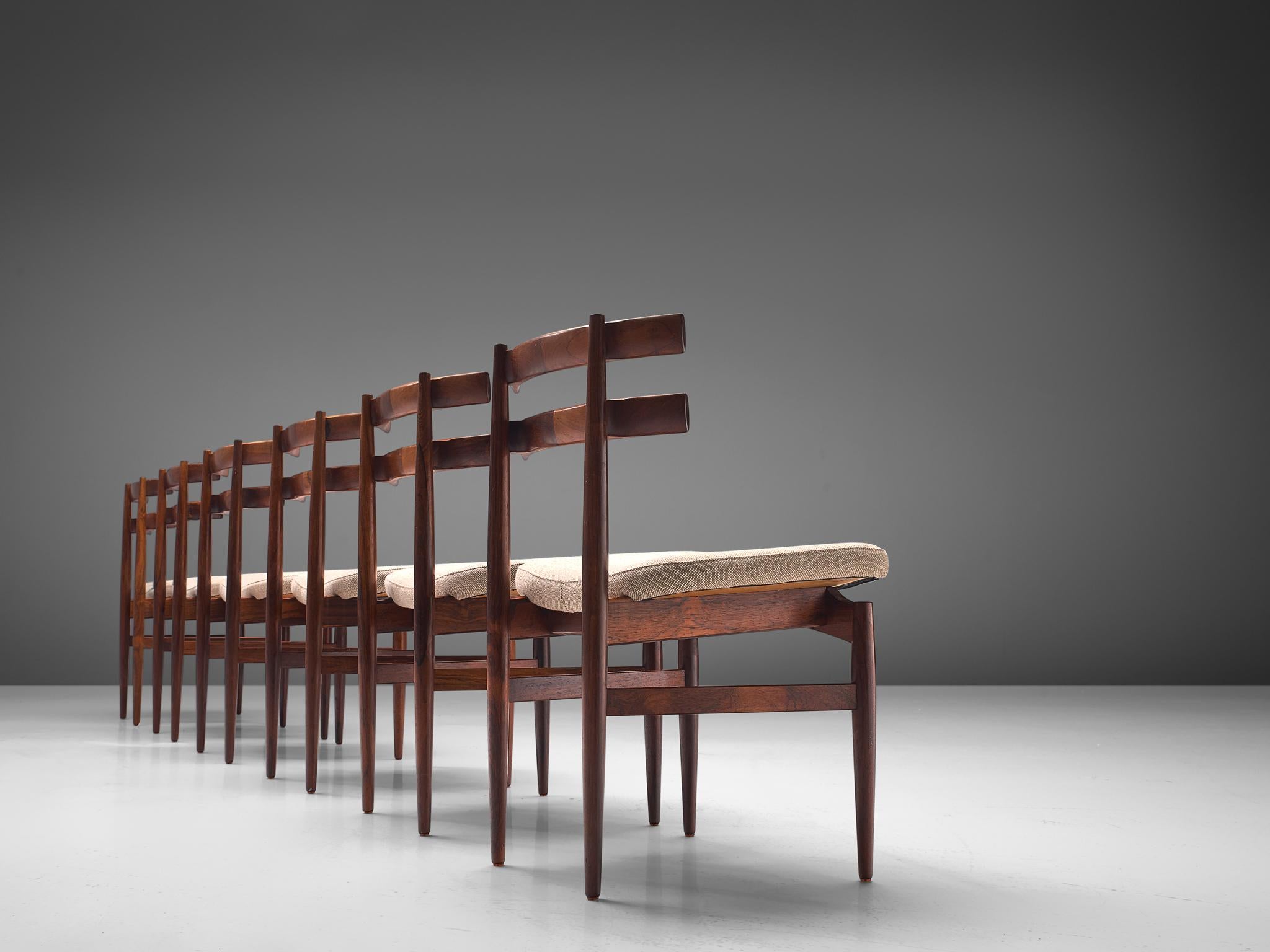 Mid-20th Century Poul Hundevad Large Set of Fourteen Dining Chairs in Rosewood, Denmark, 1960s