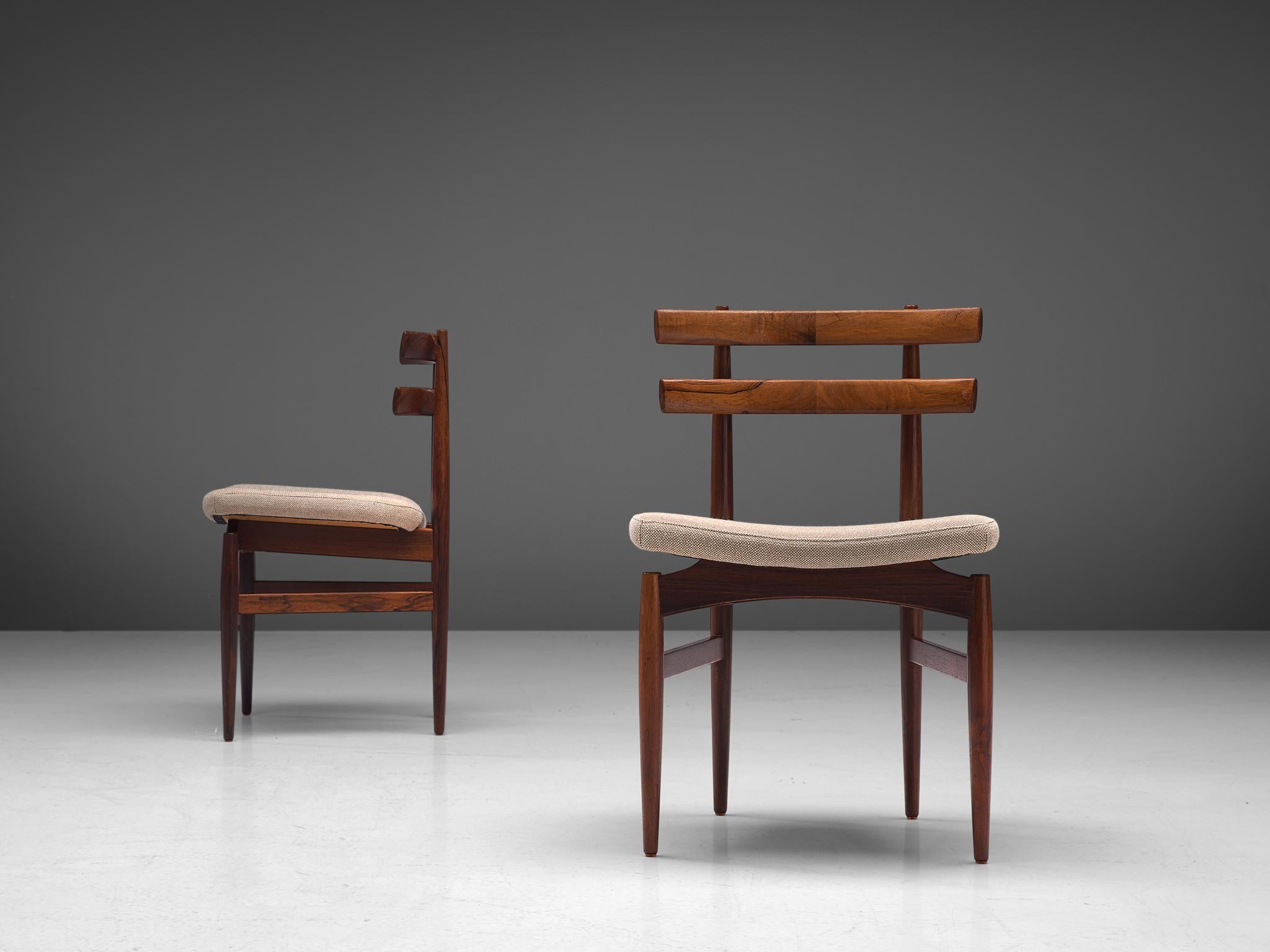 Fabric Poul Hundevad Large Set of Fourteen Dining Chairs in Rosewood, Denmark, 1960s
