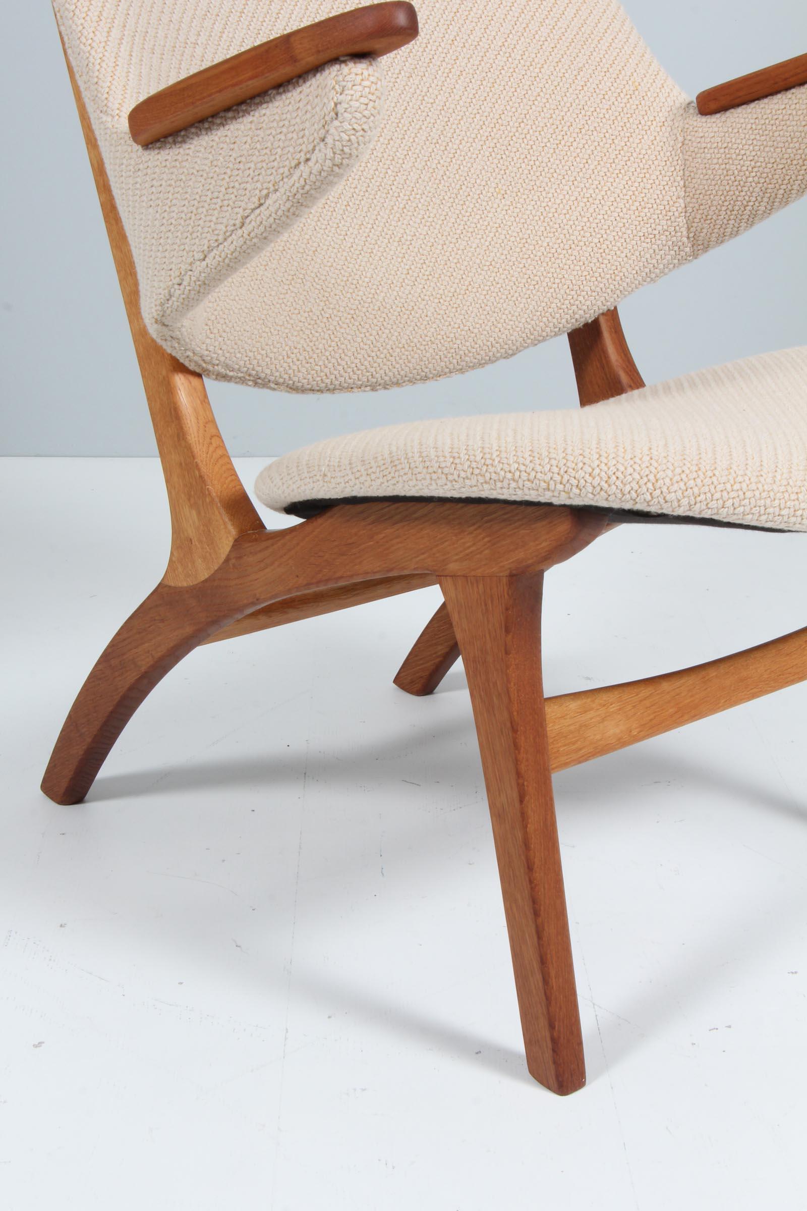 Fabric Poul Hundevad Lounge Chair, Teak and Oak, New Upholsted Coda 2 from Kvadrat