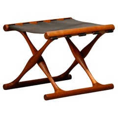 Poul Hundevad PH43 Guldhøj Stool in Teak and Black Leather, Denmark, 1960s