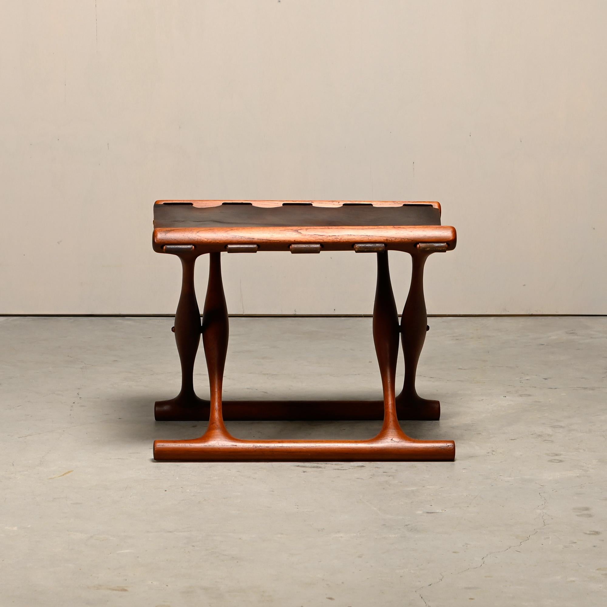 20th Century Poul Hundevad PH43 Guldhøj Stool in Teak and Brown Leather, Denmark, 1960s For Sale