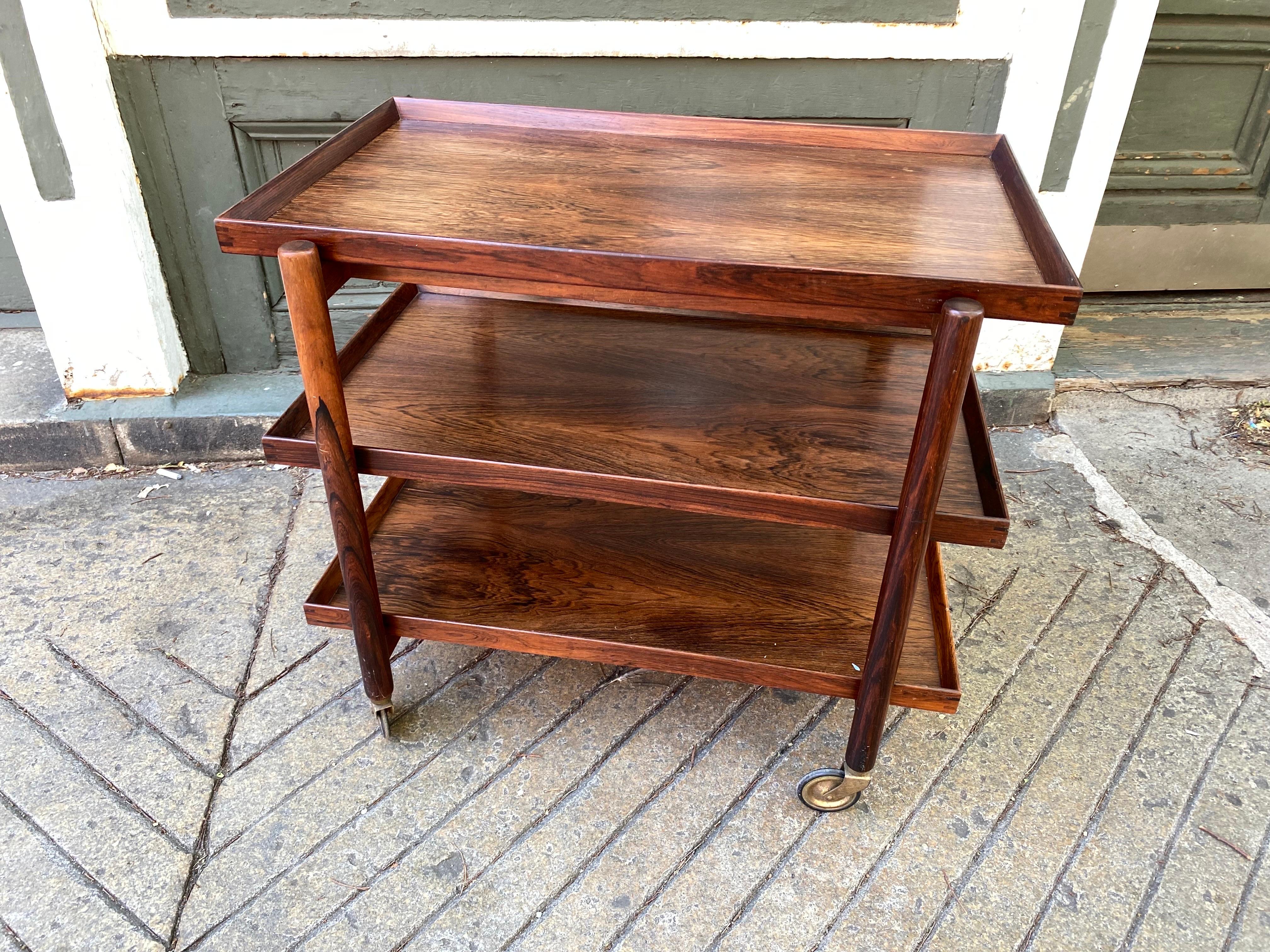 Scandinavian Modern Poul Hundevad Rosewood Bar Cart