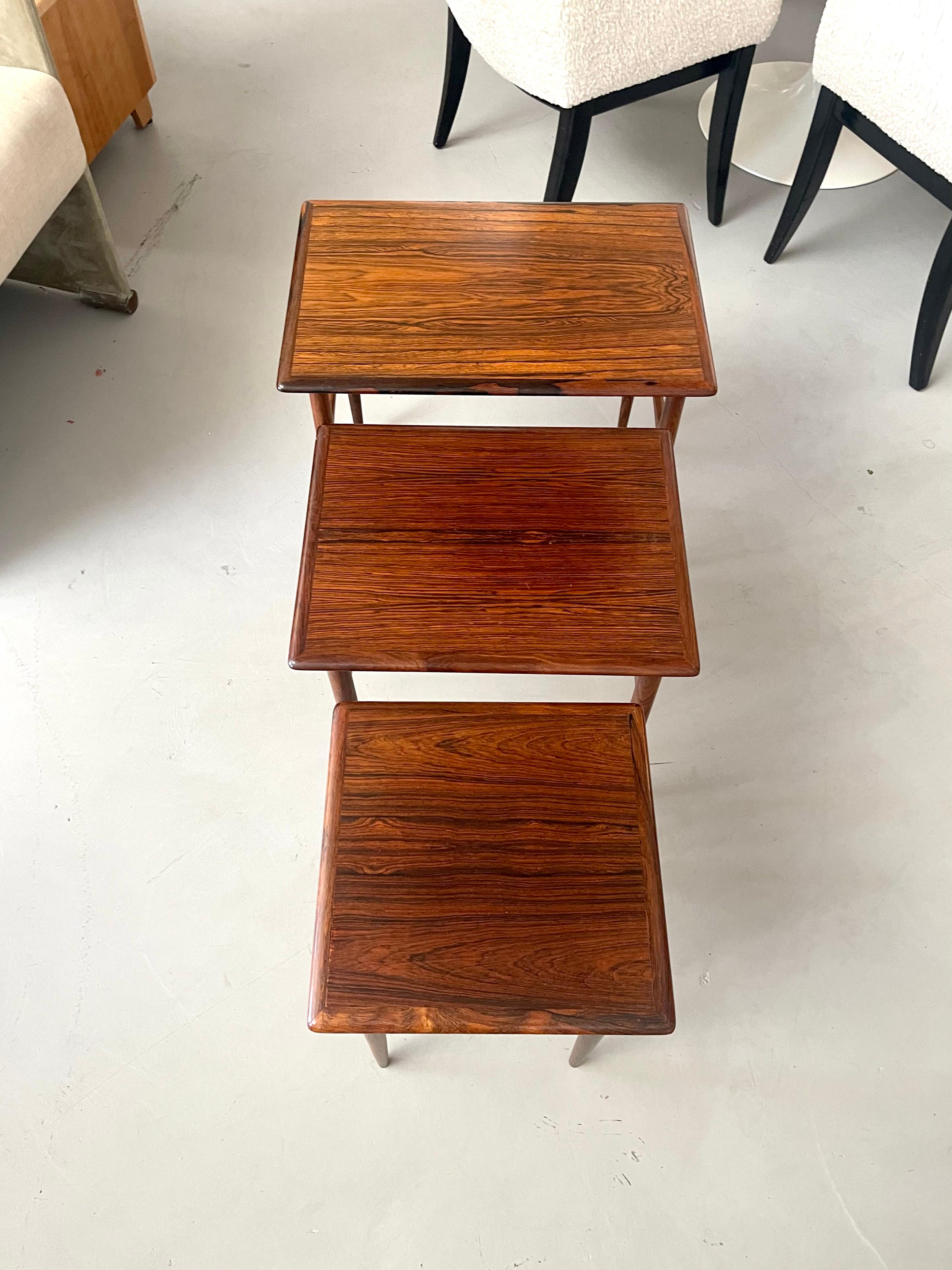 Poul Hundevad Rosewood Nesting Tables In Good Condition In Palm Springs, CA