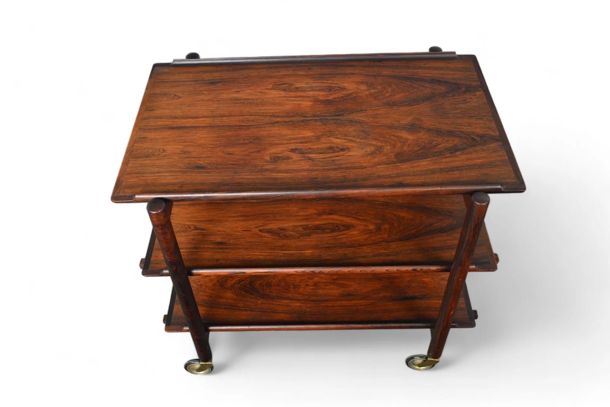 Danish Poul Hundevad Rosewood Three Tiered Bar Cart