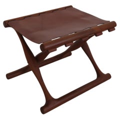 Poul Hundevad Skandinavisch Midcentury Teak Leder Goldhøj Hocker 1950s