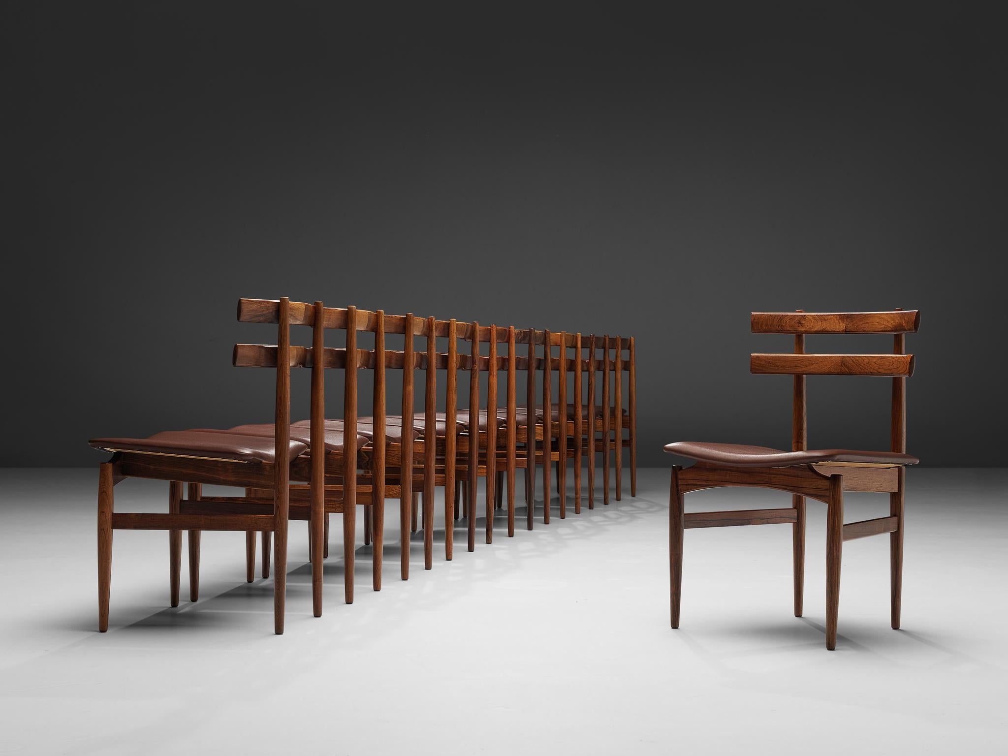 Mid-20th Century Poul Hundevad Set of Ten Dining Chairs Model 30 in Rosewood