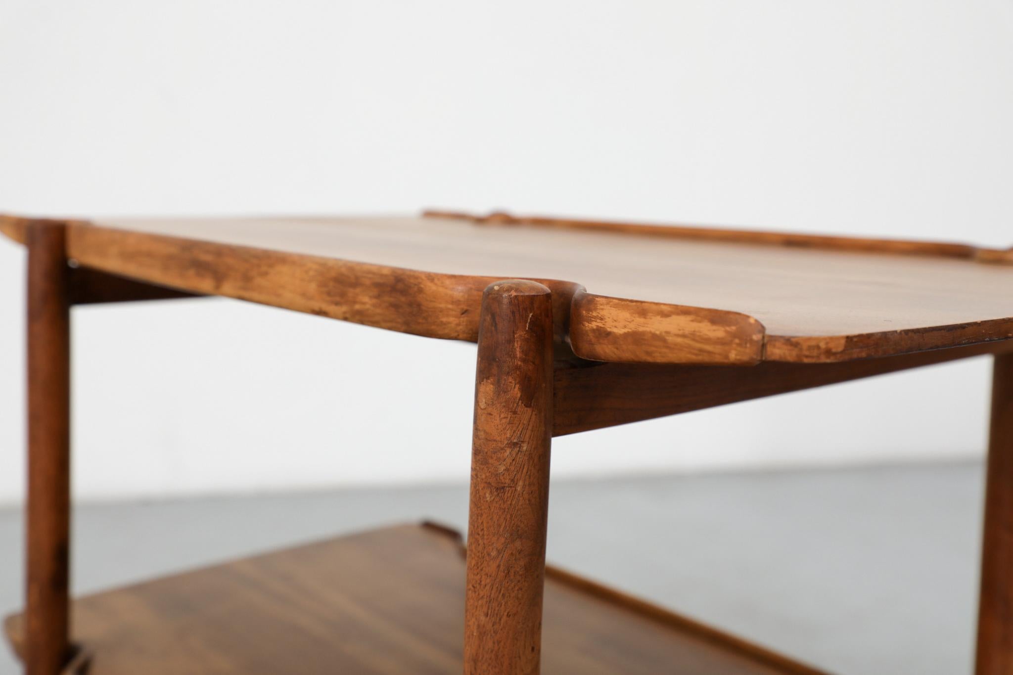 Poul Hundevad Style Danish Two Tiered Rolling Serving Cart with Organic Carvings For Sale 5