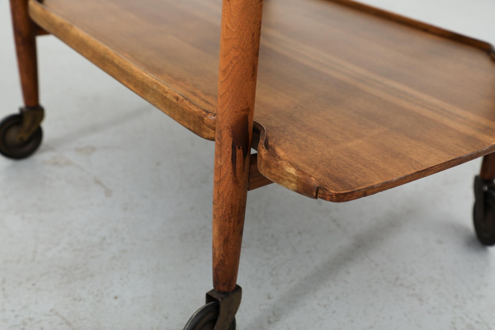 Poul Hundevad Style Danish Two Tiered Rolling Serving Cart with Organic Carvings For Sale 6