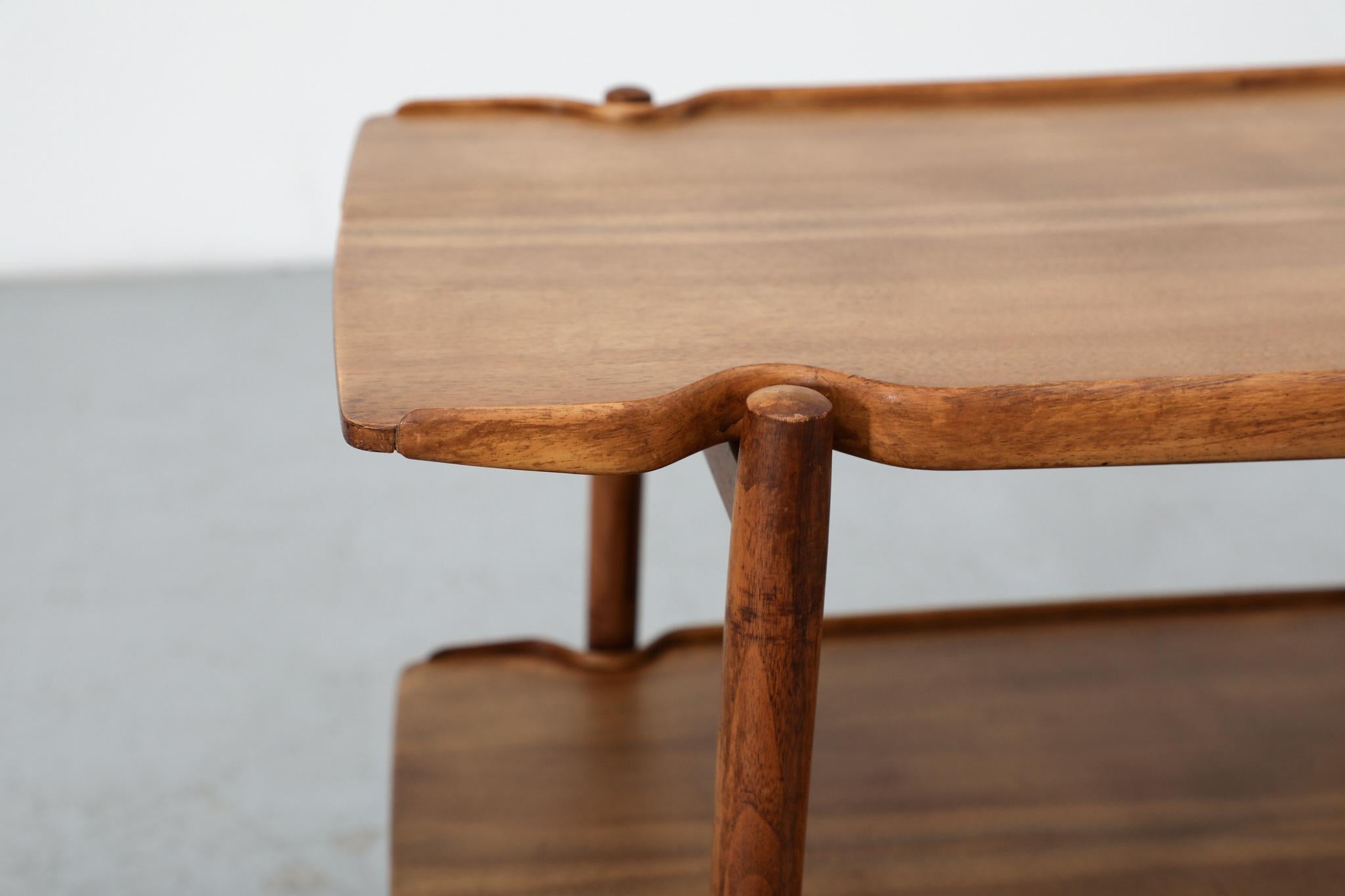 Poul Hundevad Style Danish Two Tiered Rolling Serving Cart with Organic Carvings For Sale 7