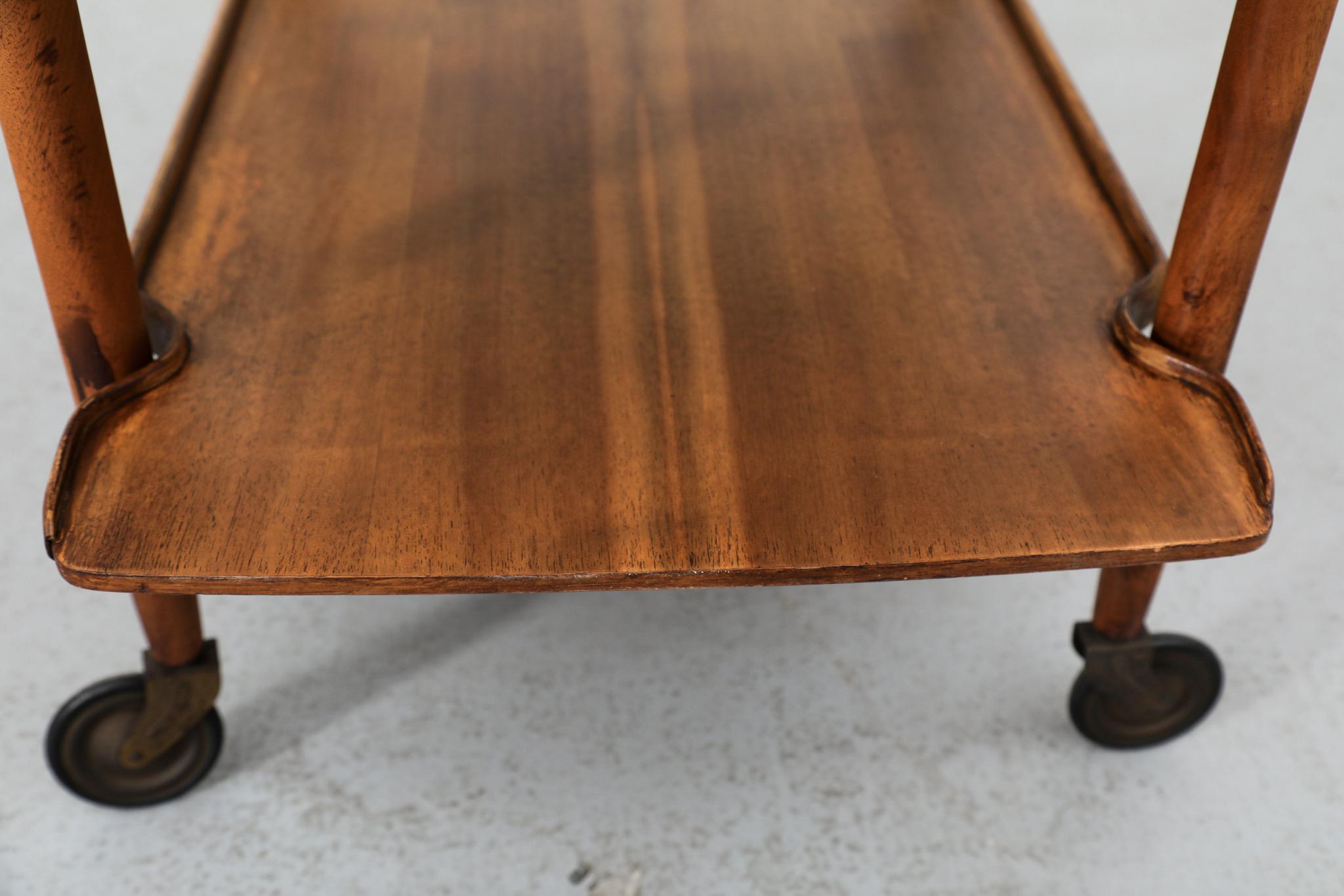 Poul Hundevad Style Danish Two Tiered Rolling Serving Cart with Organic Carvings For Sale 8