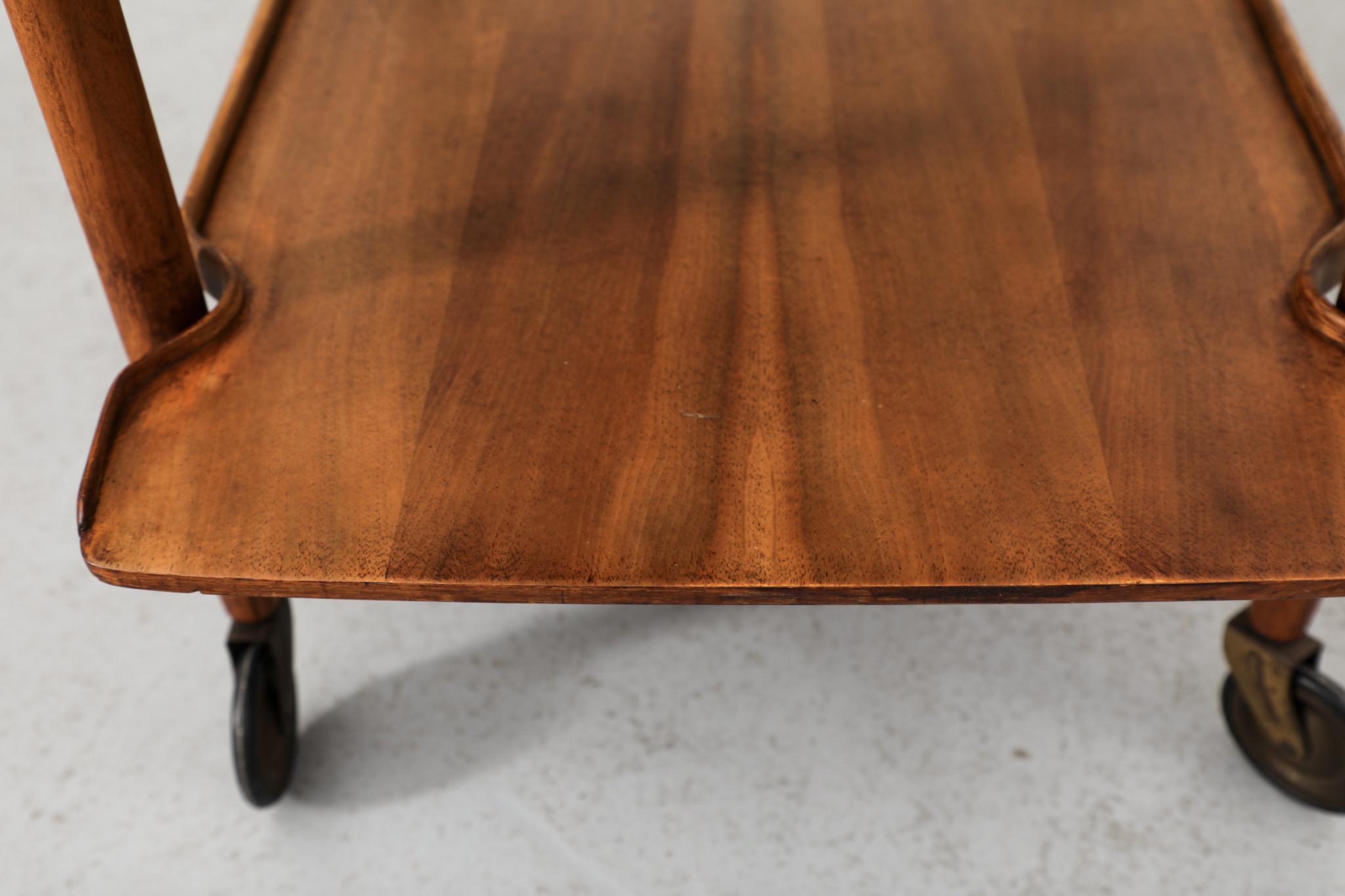 Poul Hundevad Style Danish Two Tiered Rolling Serving Cart with Organic Carvings For Sale 9