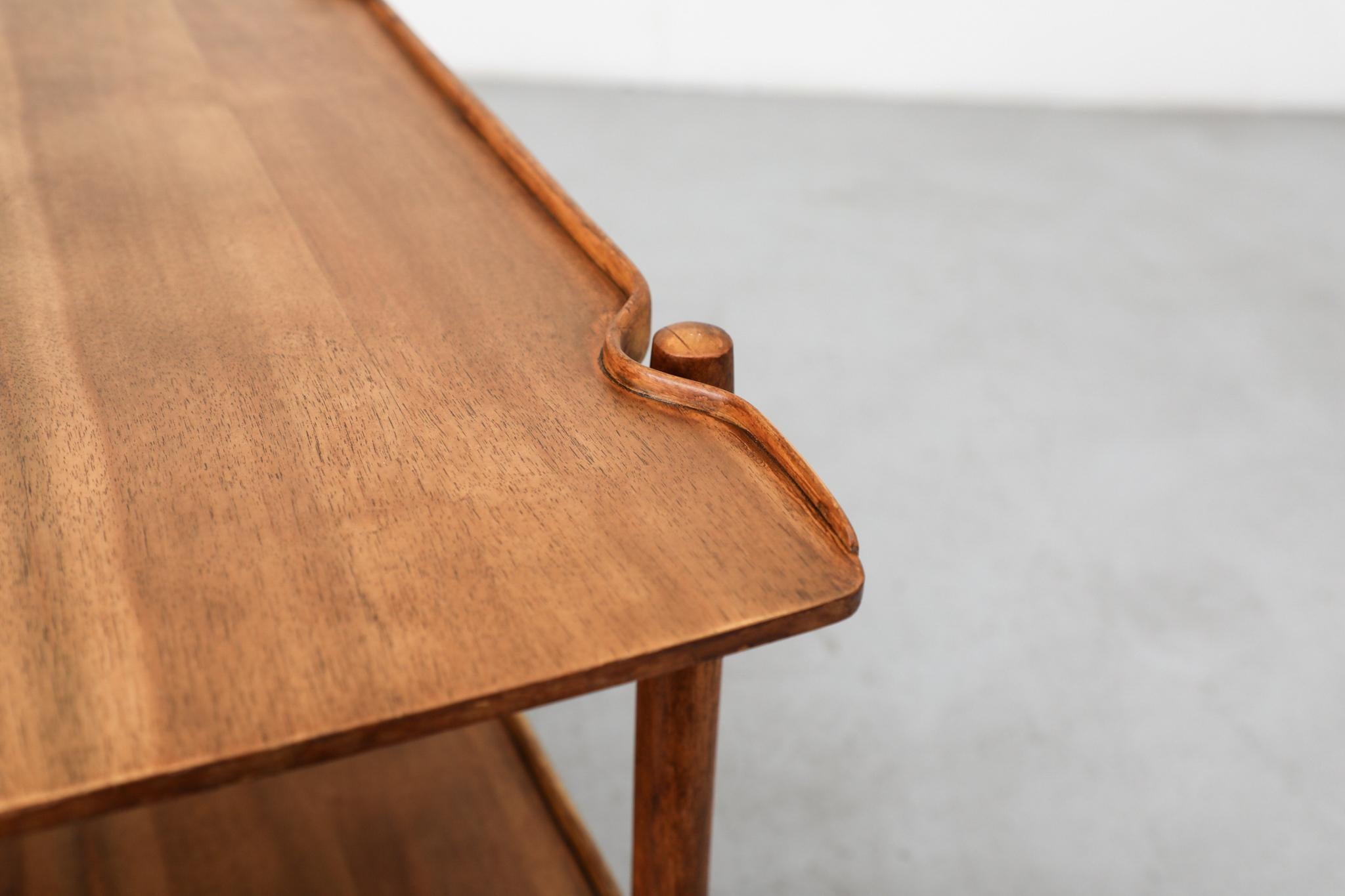 Poul Hundevad Style Danish Two Tiered Rolling Serving Cart with Organic Carvings For Sale 10