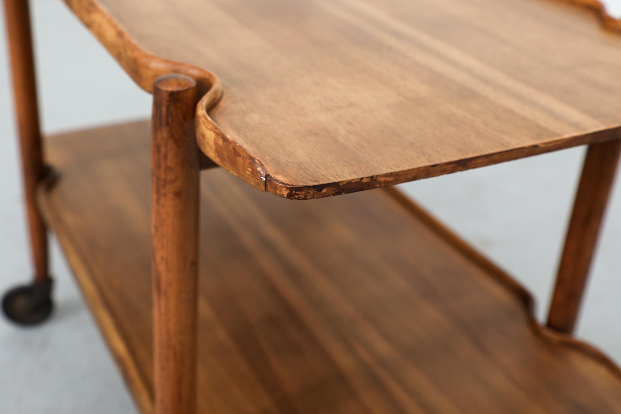 Poul Hundevad Style Danish Two Tiered Rolling Serving Cart with Organic Carvings For Sale 11