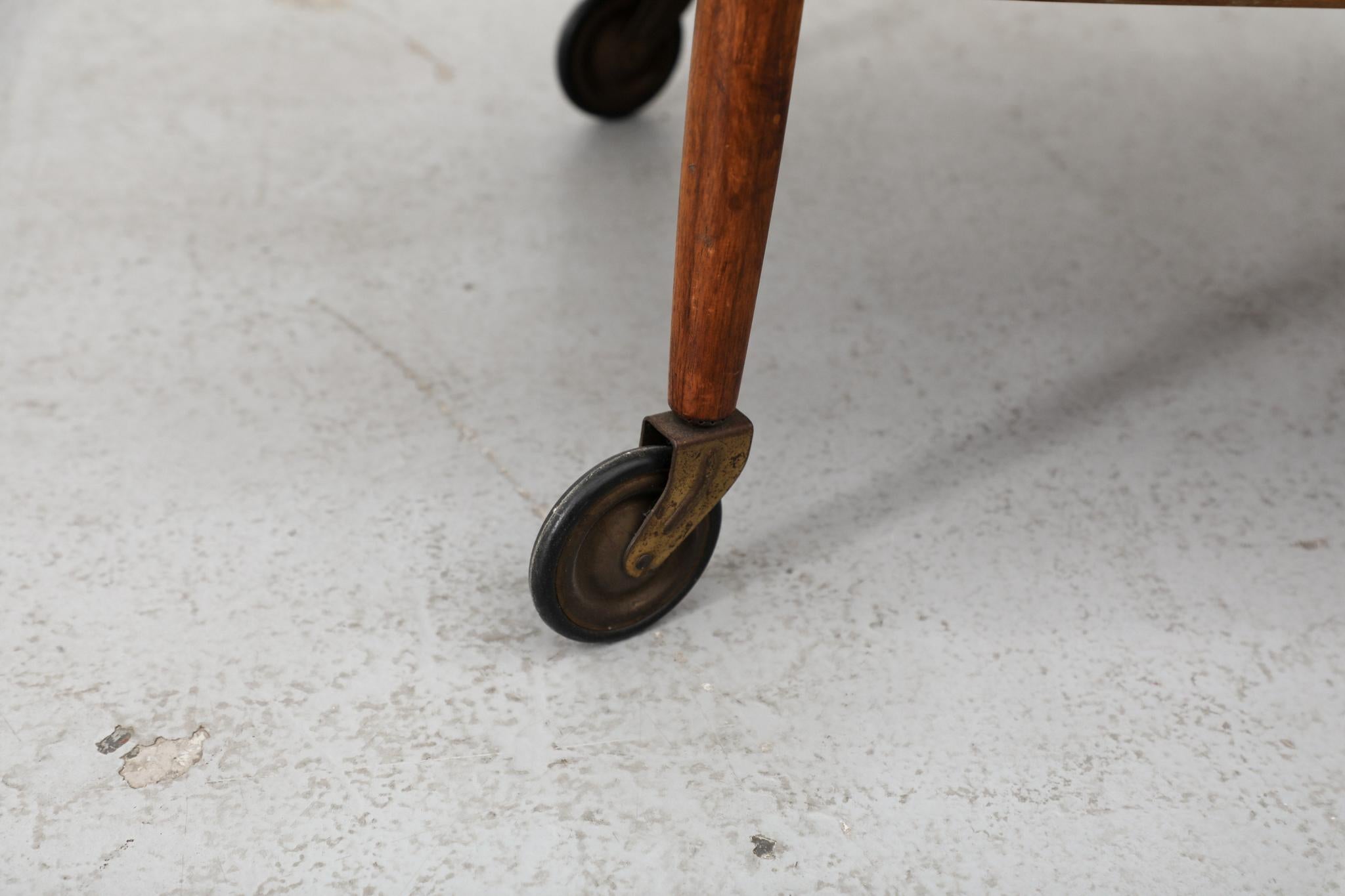 Poul Hundevad Style Danish Two Tiered Rolling Serving Cart with Organic Carvings For Sale 12