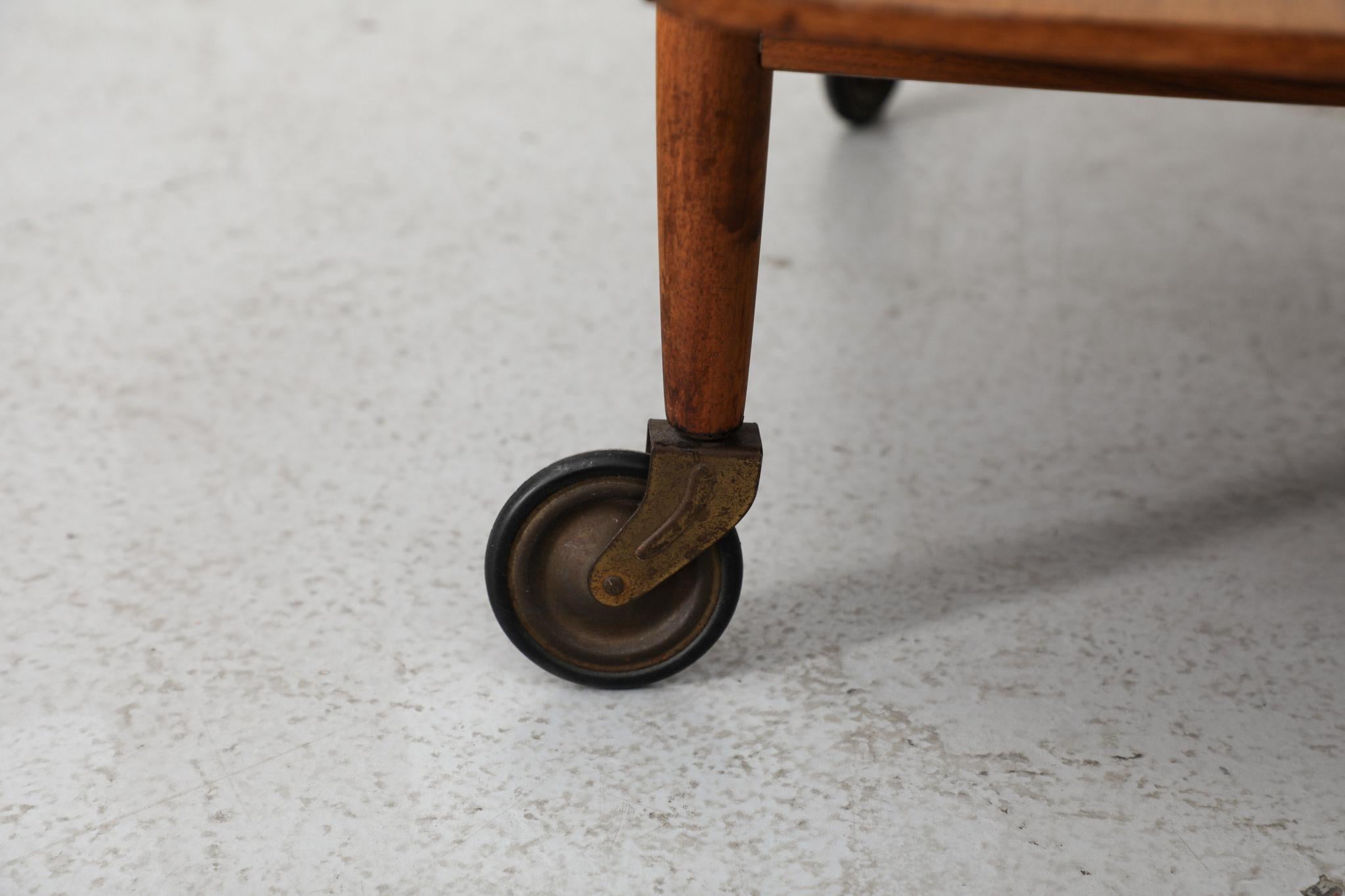 Poul Hundevad Style Danish Two Tiered Rolling Serving Cart with Organic Carvings For Sale 14