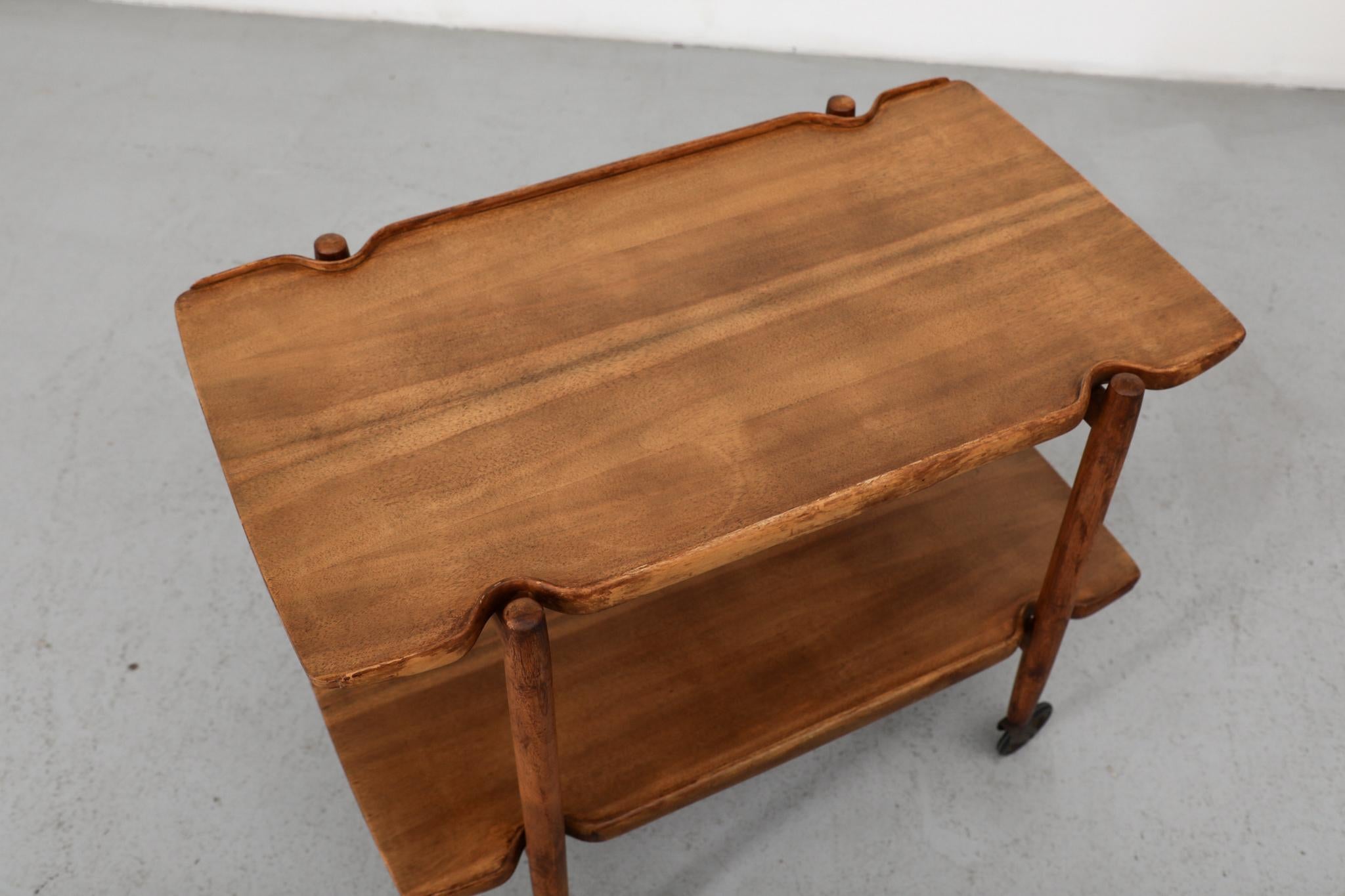 Poul Hundevad Style Danish Two Tiered Rolling Serving Cart with Organic Carvings For Sale 2