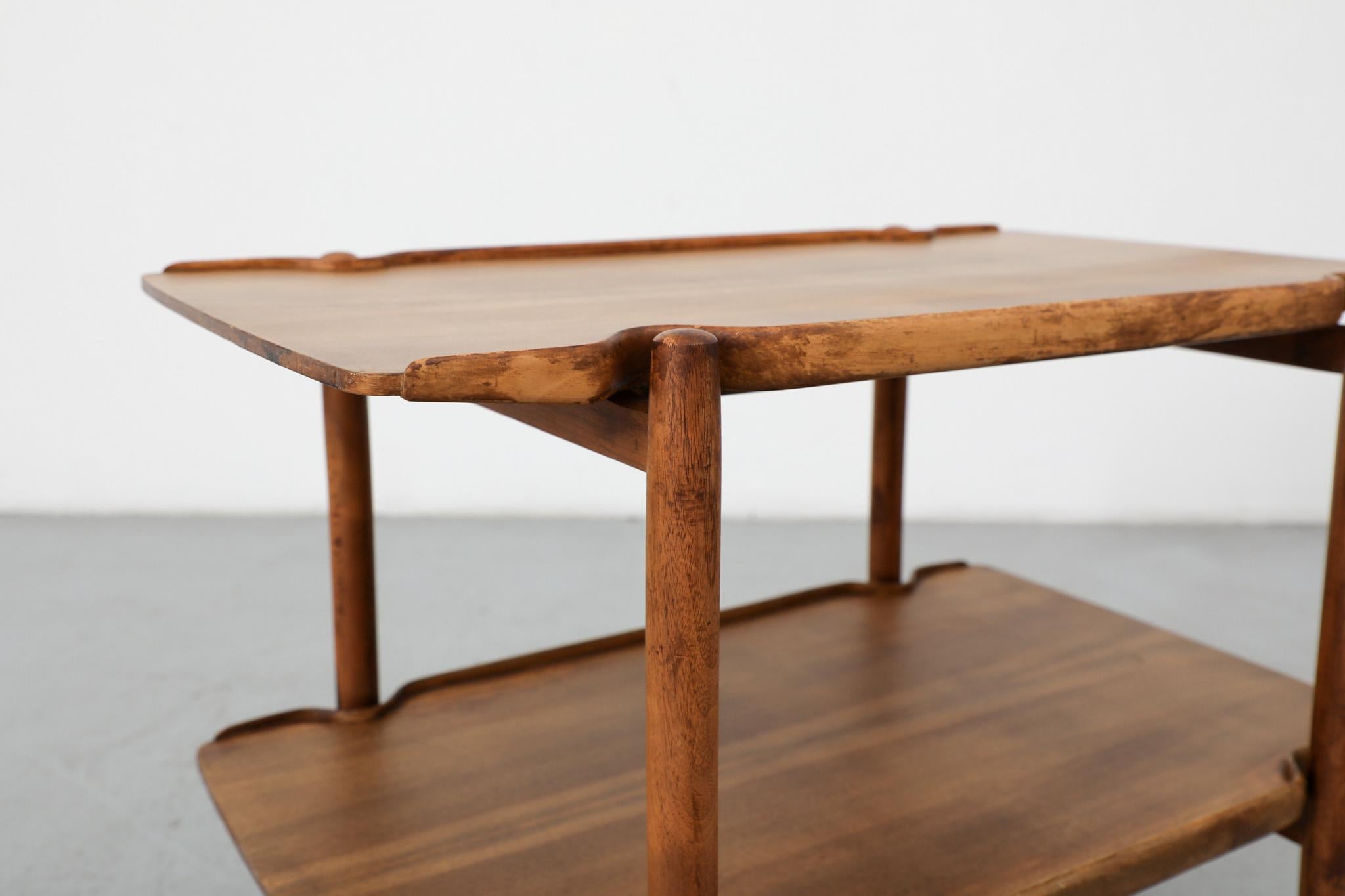 Poul Hundevad Style Danish Two Tiered Rolling Serving Cart with Organic Carvings For Sale 3